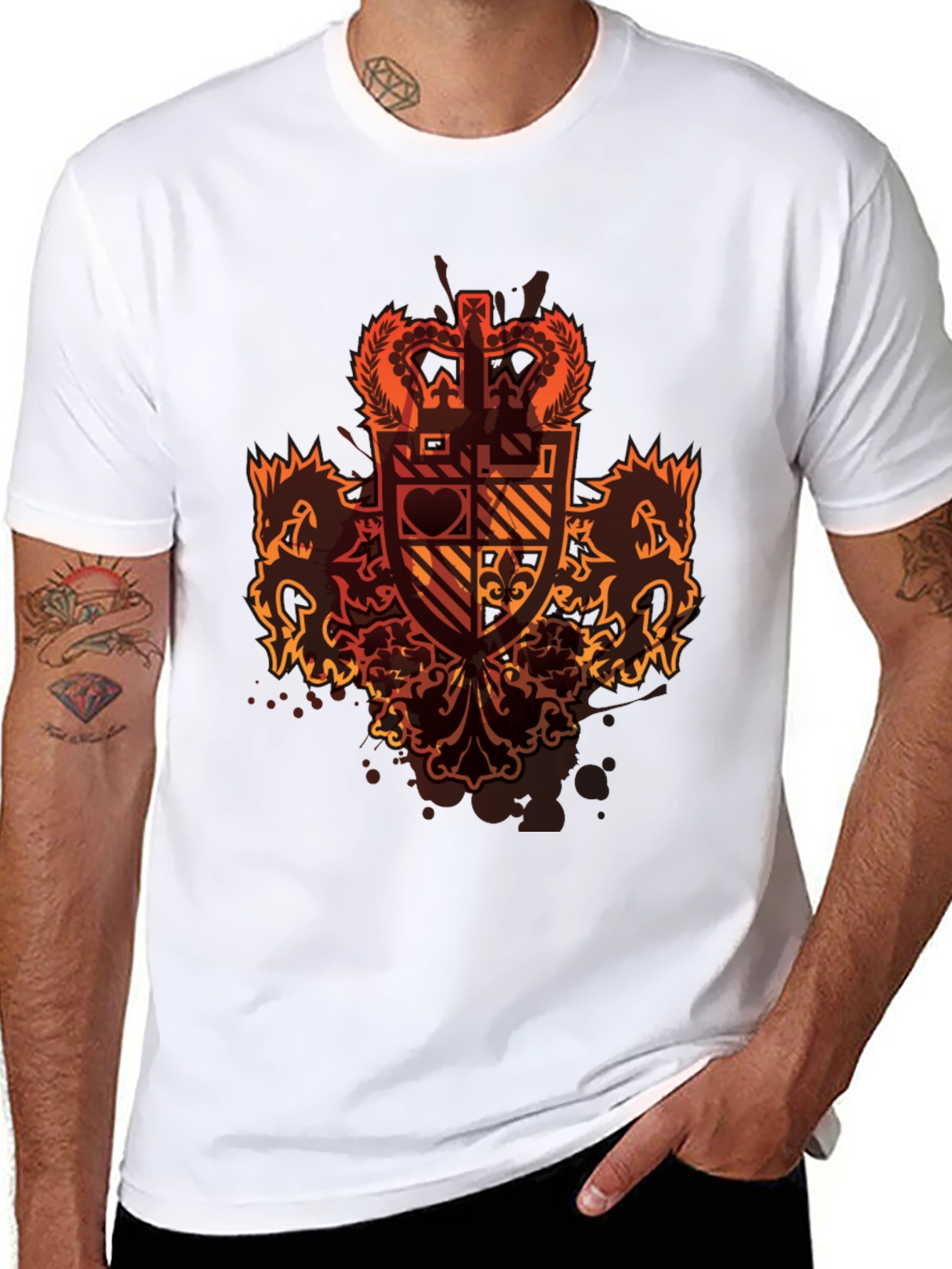 Graphic Tee: Crown & Crest Design - Black