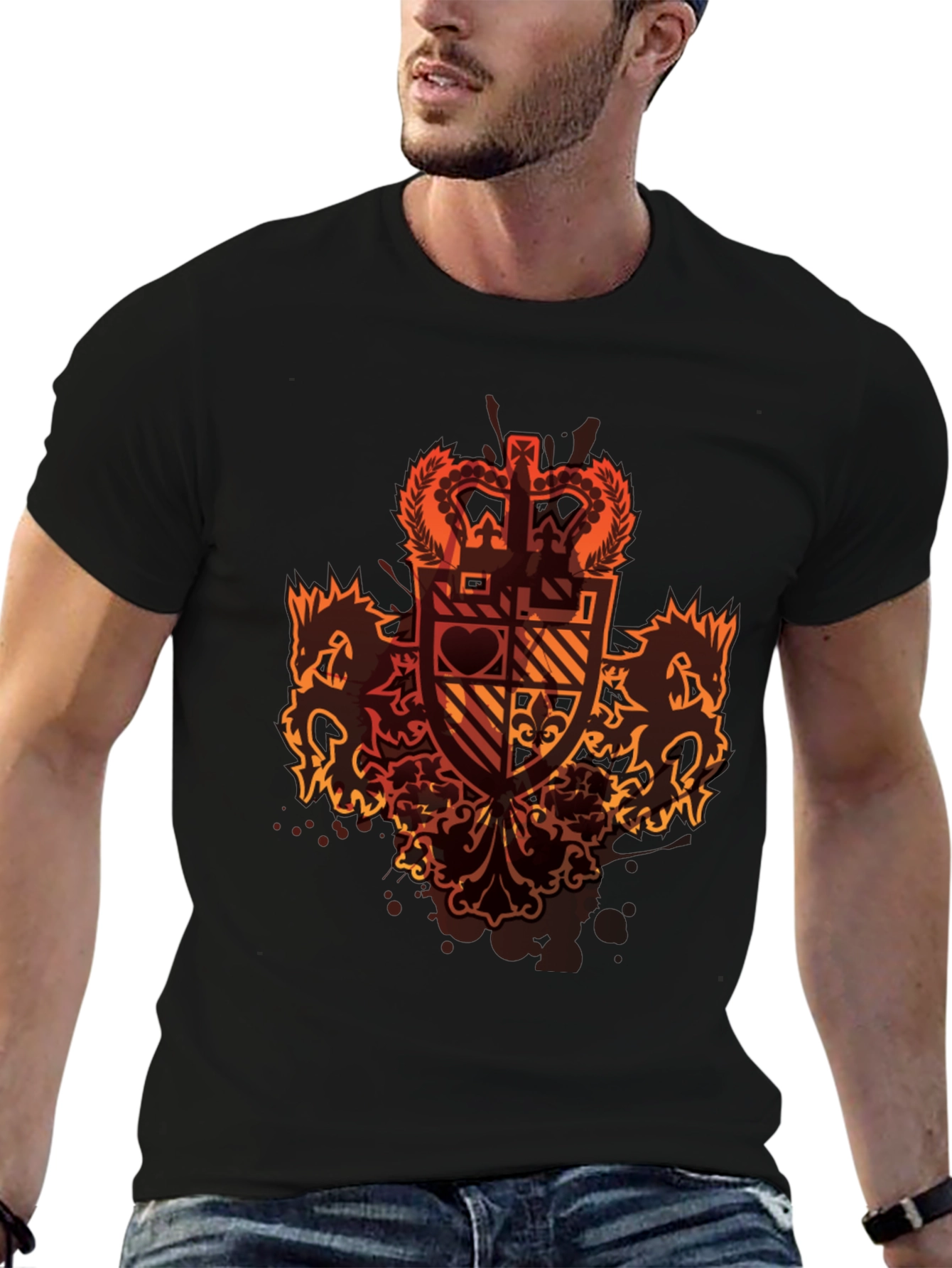 Graphic Tee: Crown & Crest Design - Black