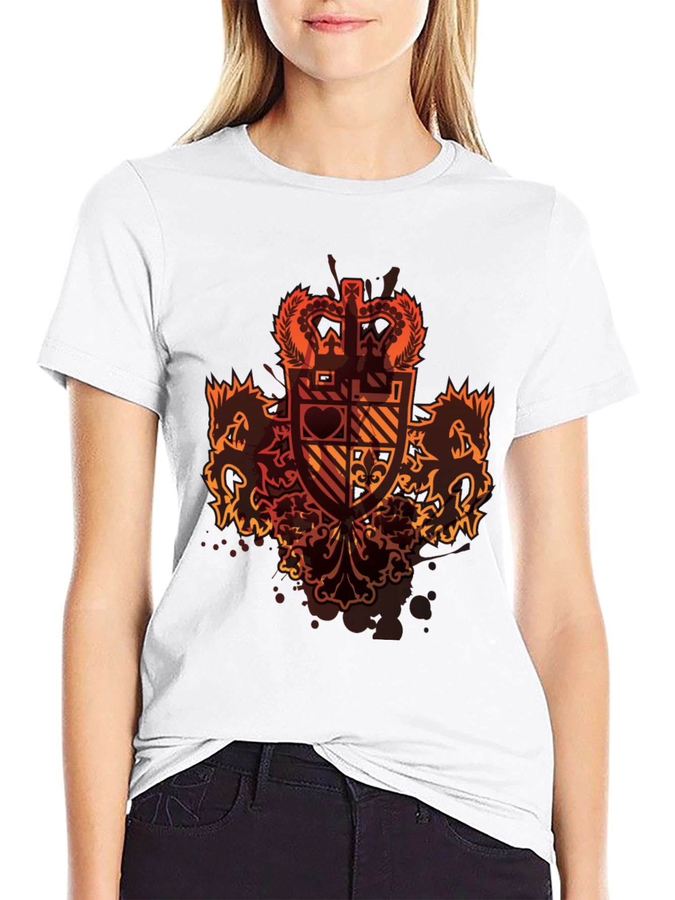 Graphic Tee: Crown & Crest Design - Black
