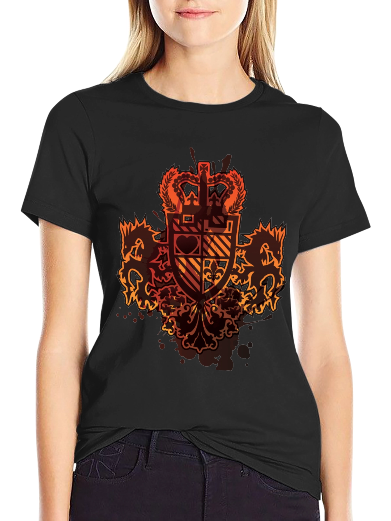 Graphic Tee: Crown & Crest Design - Black