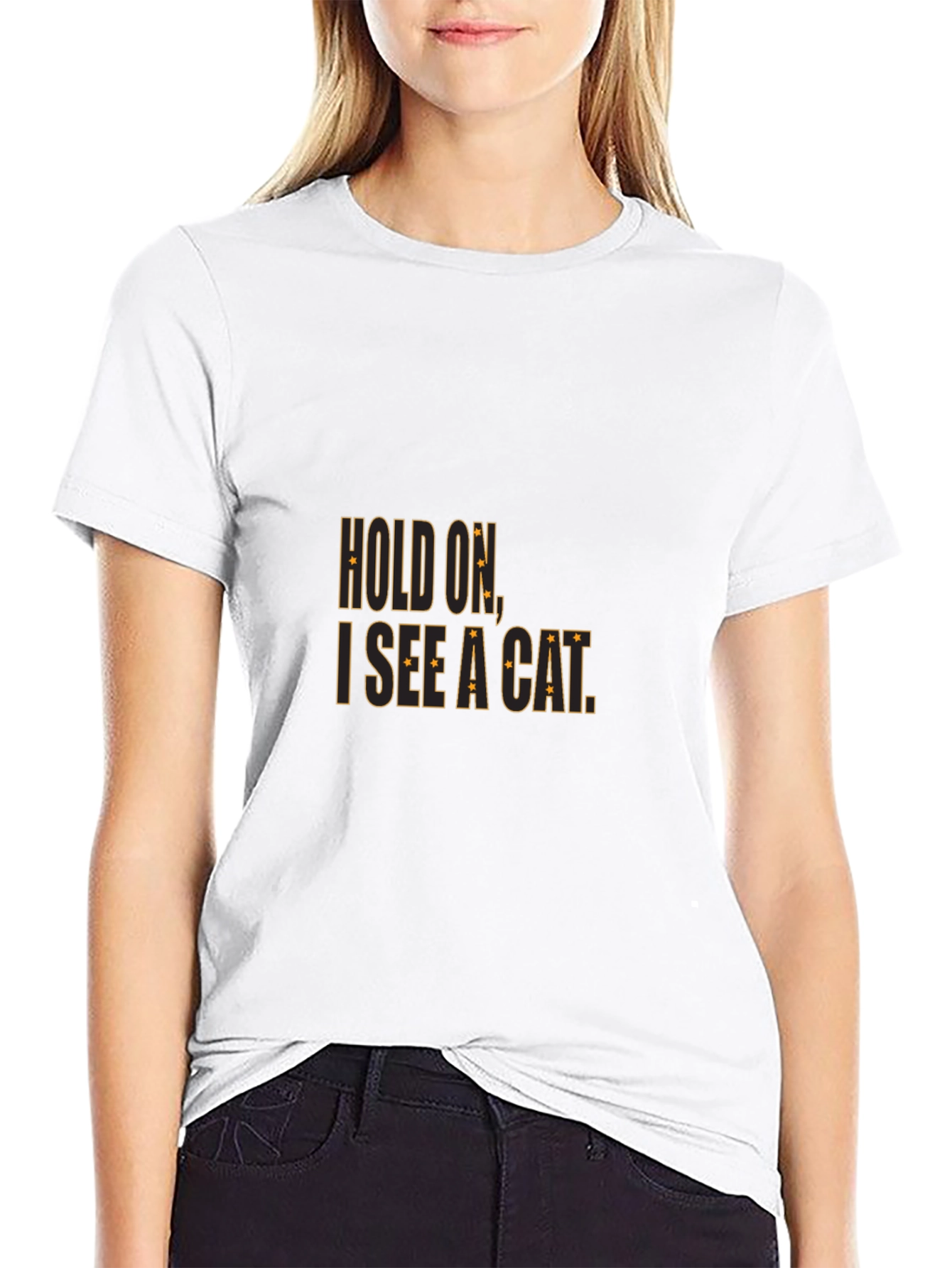 Hold On I See a Cat Black Cotton T-Shirt