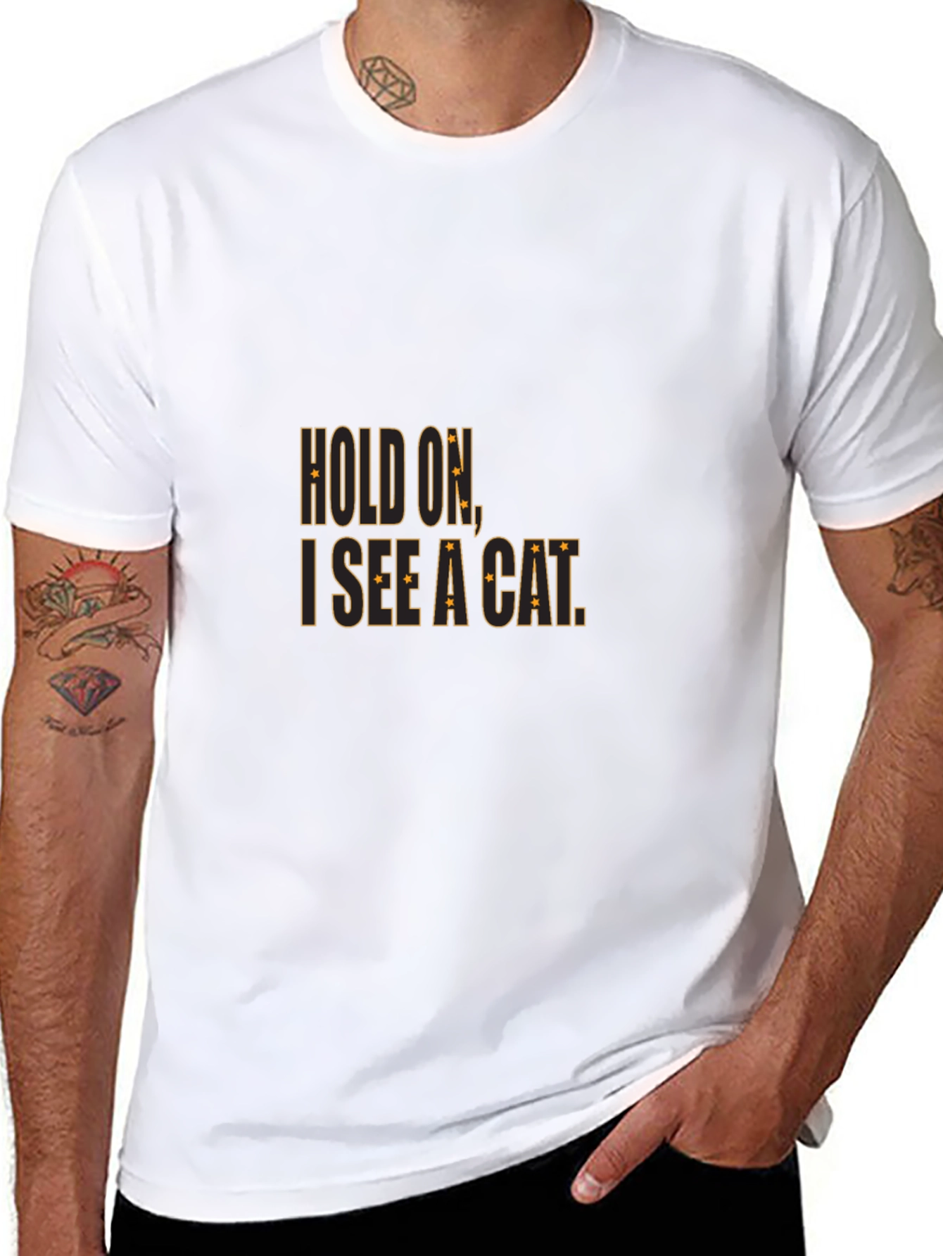 Hold On I See a Cat Black Cotton T-Shirt
