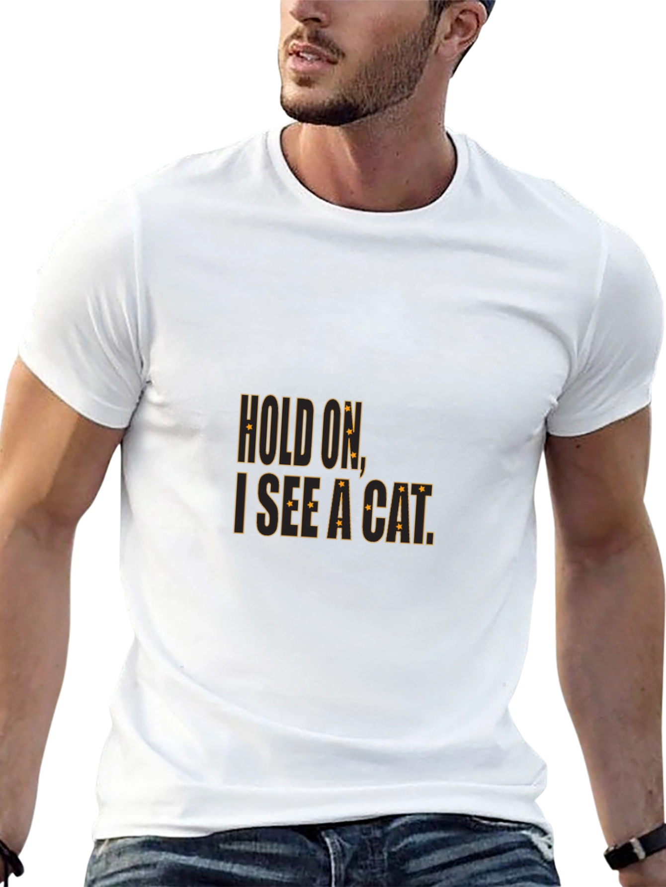 Hold On I See a Cat Black Cotton T-Shirt