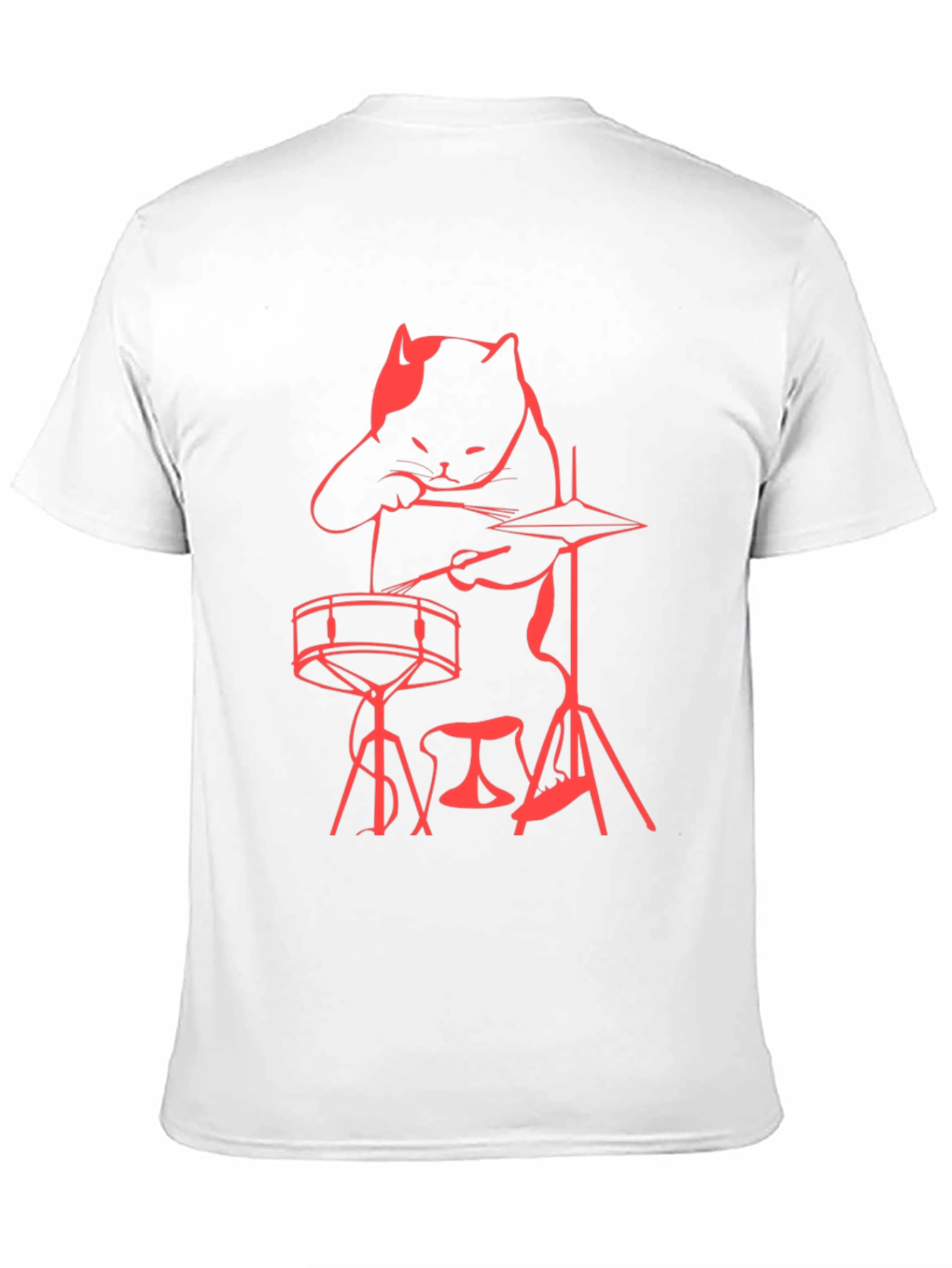 Cat Drummer T-Shirt - Black Crew Neck Tee