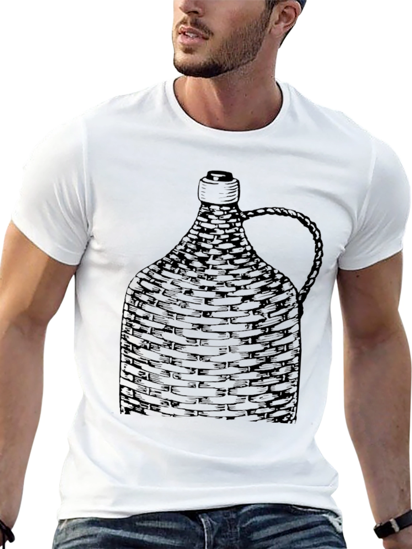 Woven Bottle Design Black T-Shirt