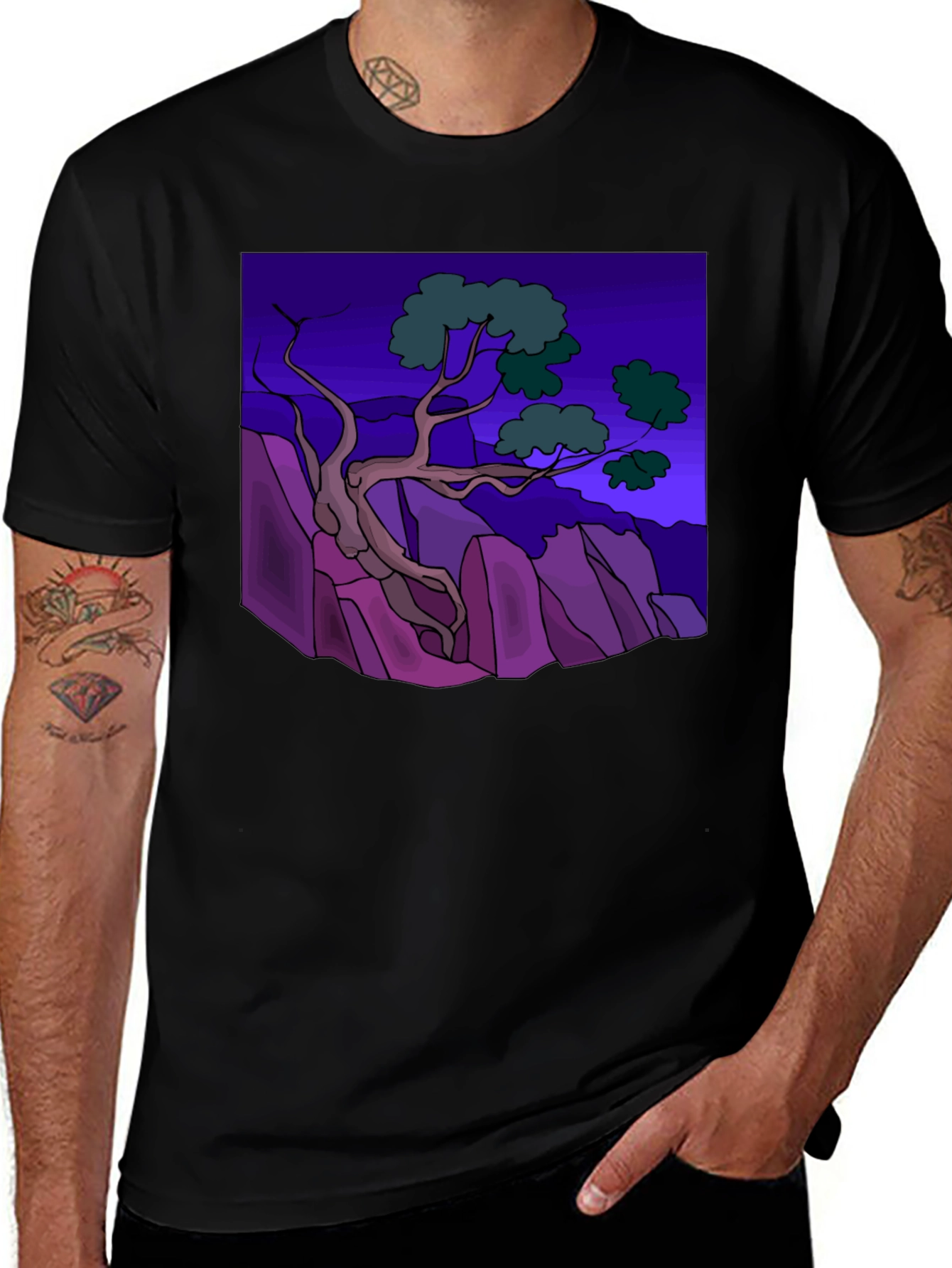 Artistic Tree Graphic Tee - Stylish Black T-Shirt
