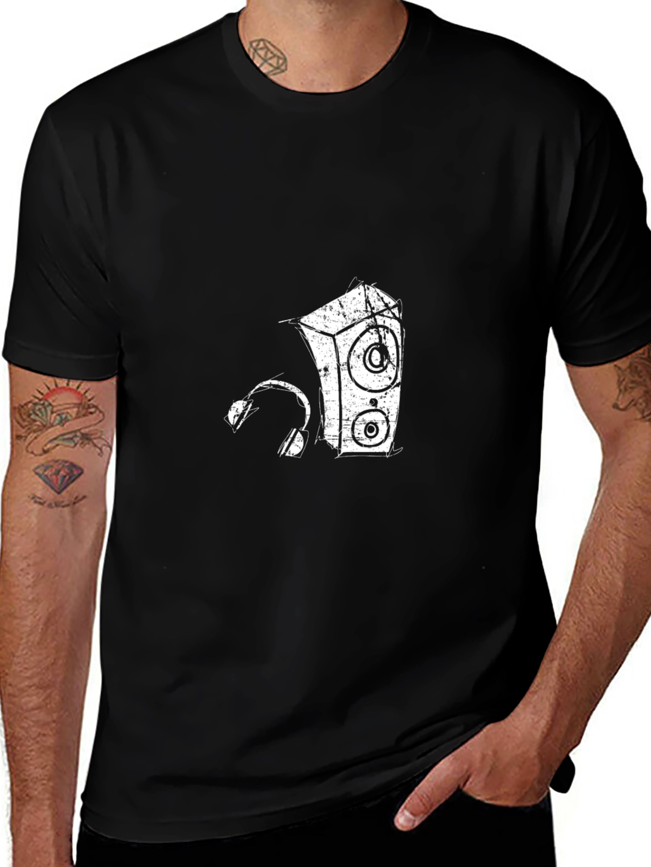 Retro Speaker & Headphones Black T-Shirt