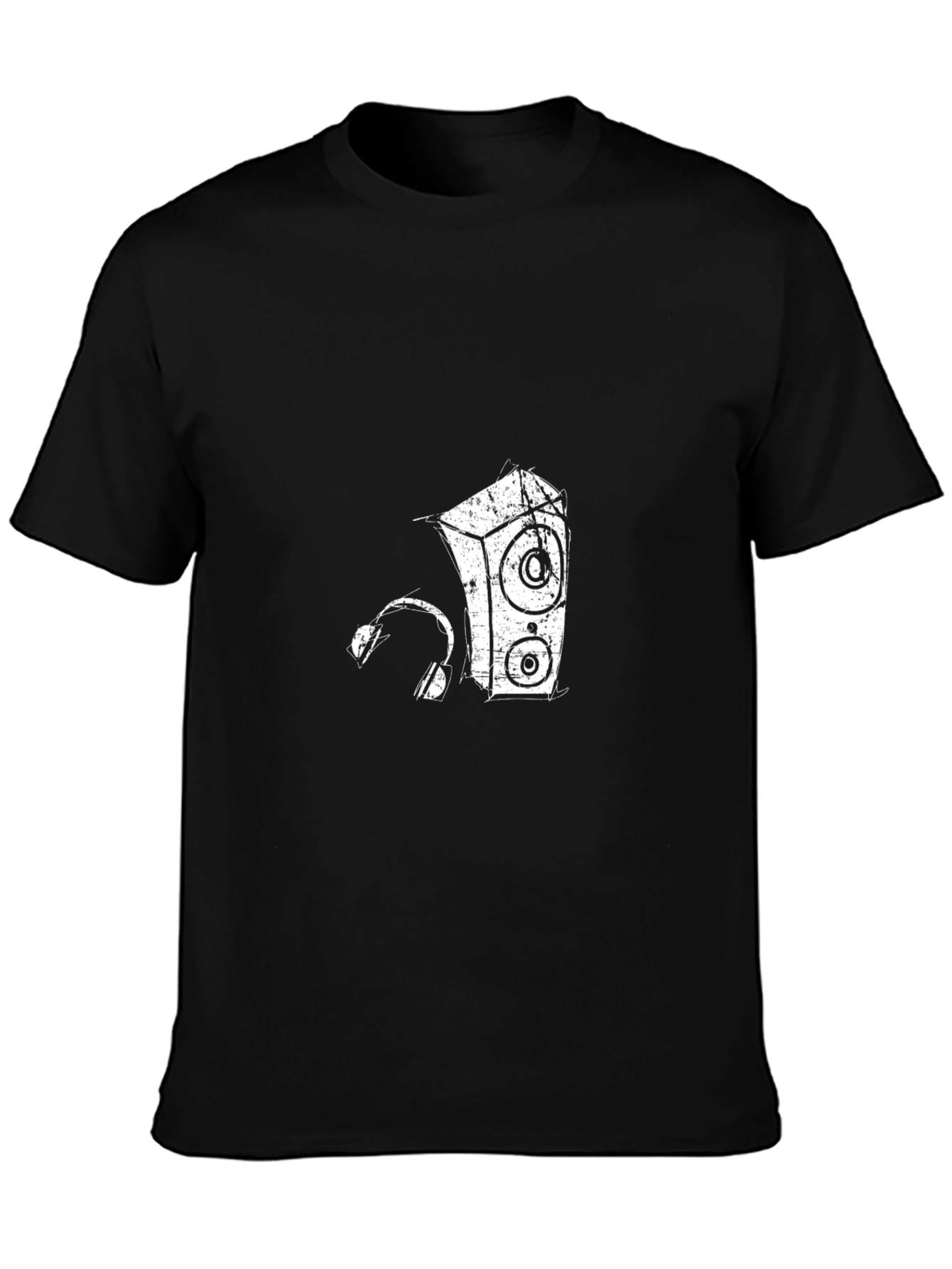 Retro Speaker & Headphones Black T-Shirt