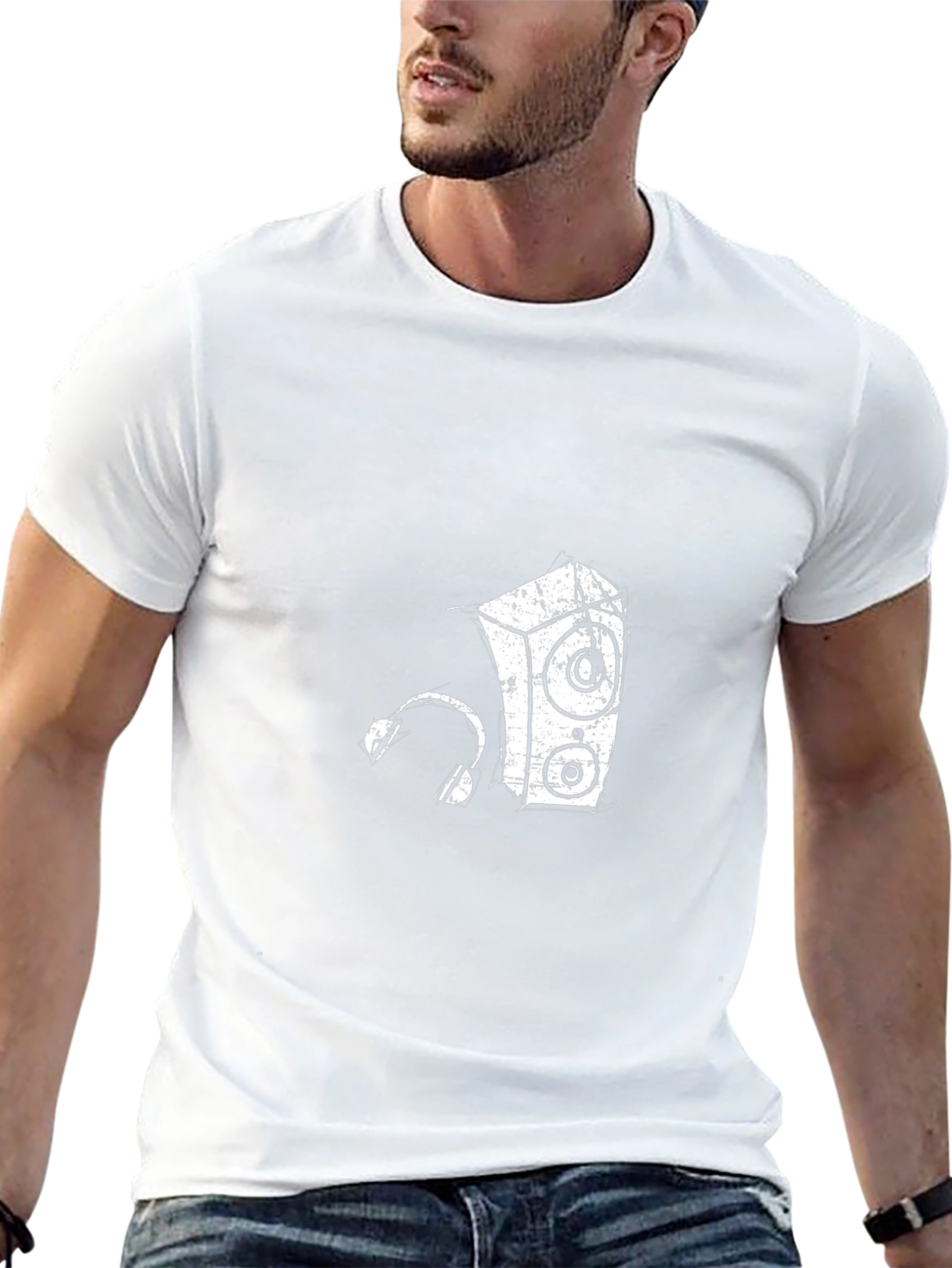 Retro Speaker & Headphones Black T-Shirt