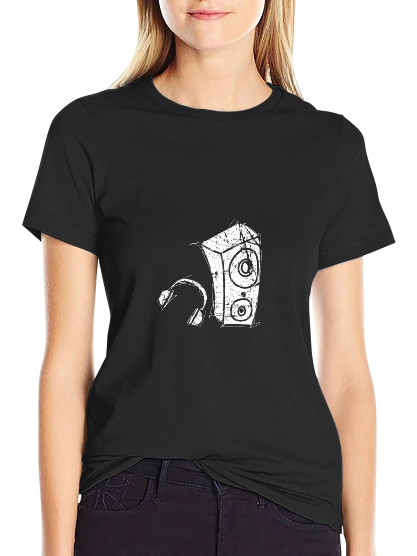 Retro Speaker & Headphones Black T-Shirt