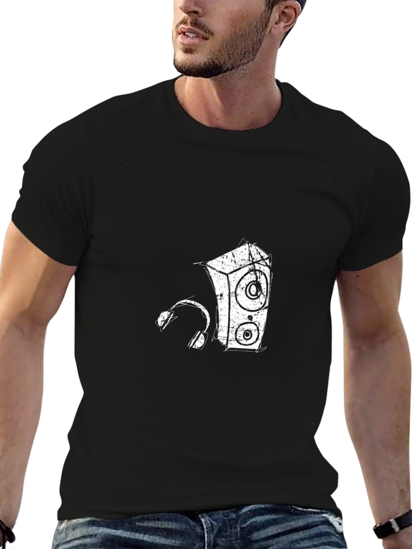 Retro Speaker & Headphones Black T-Shirt