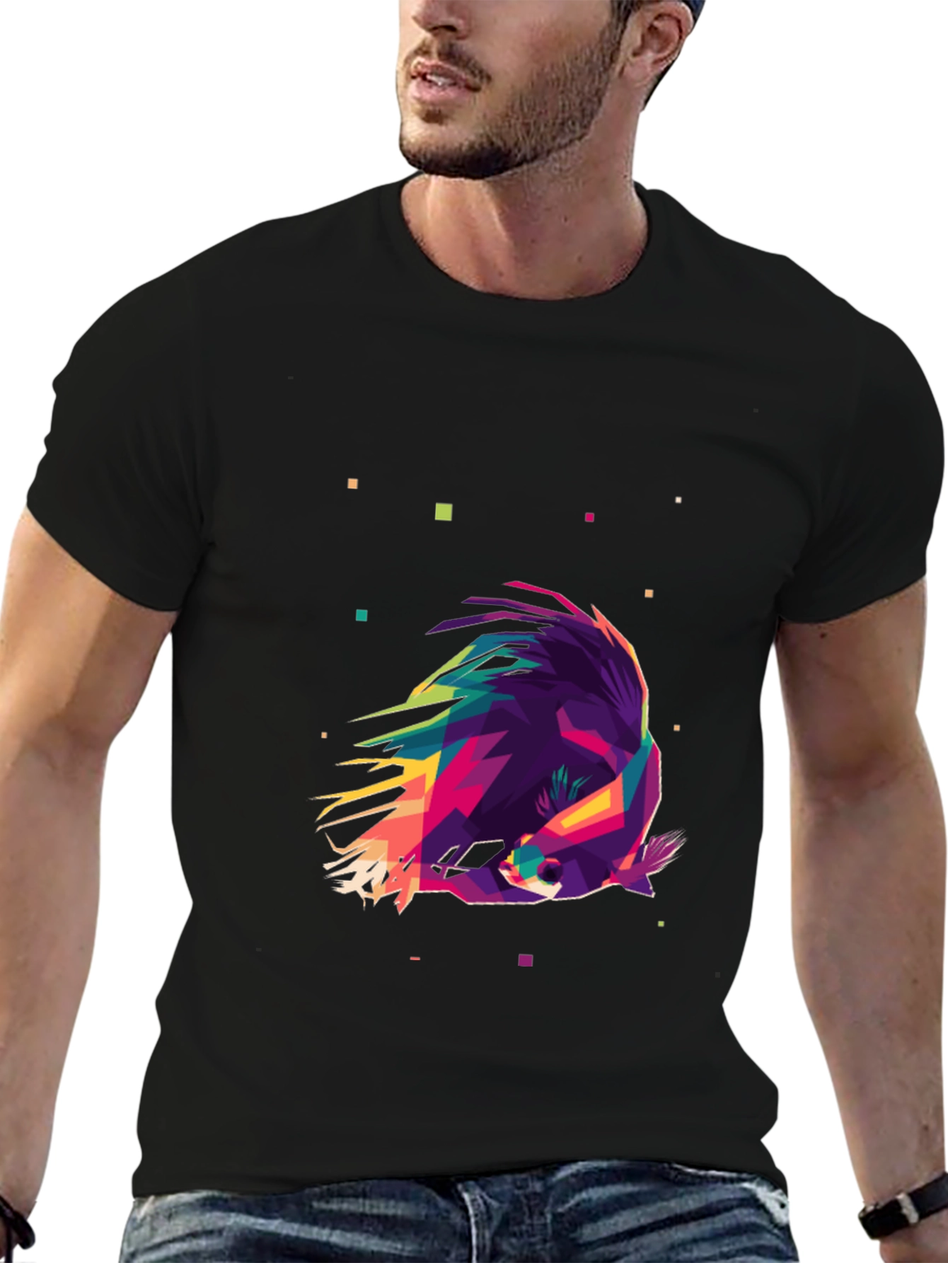 Geometric Raccoon Graphic Tee - Modern Art Shirt