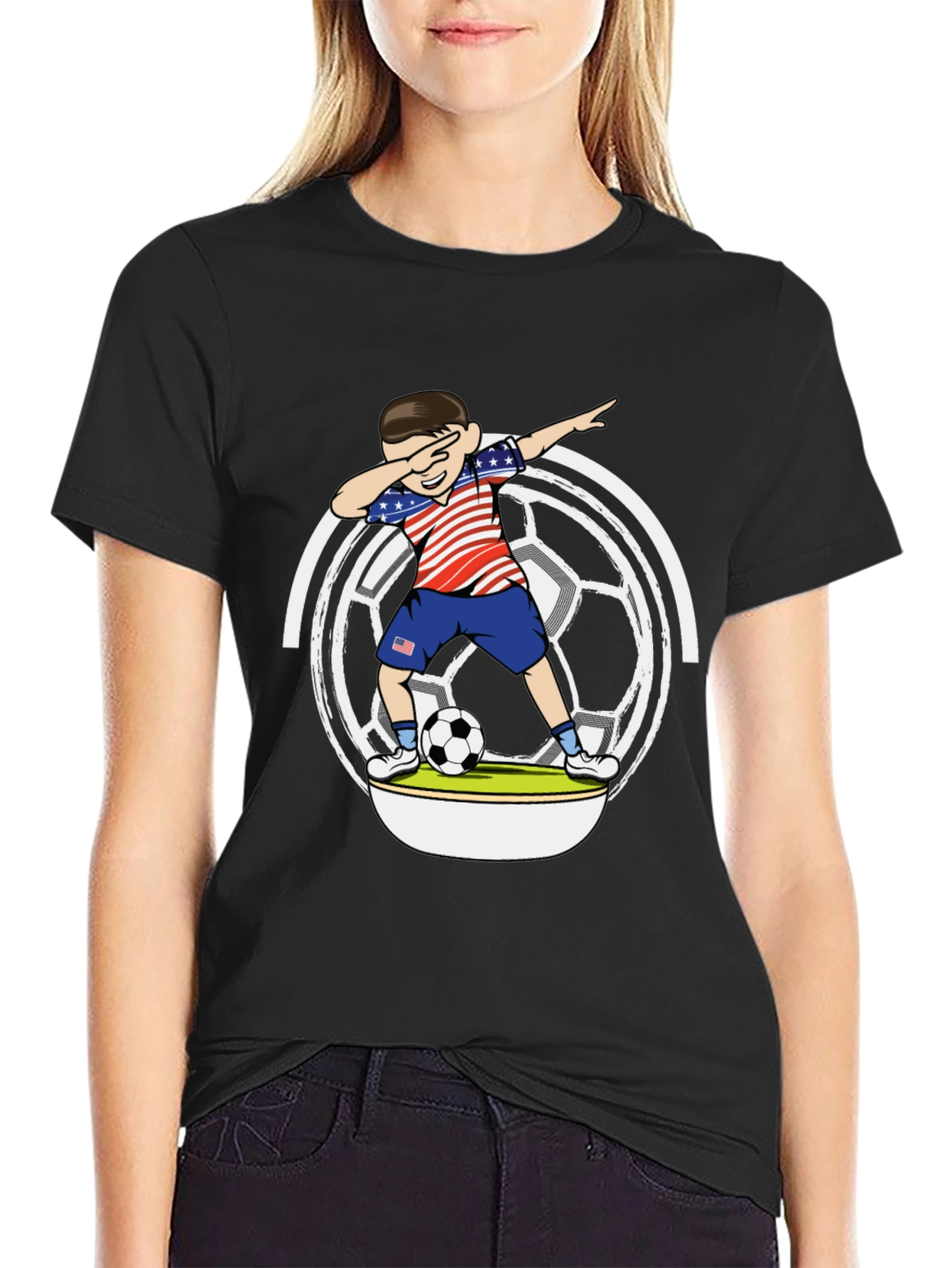 Dabbing Soccer Boy USA Flag Graphic T-Shirt