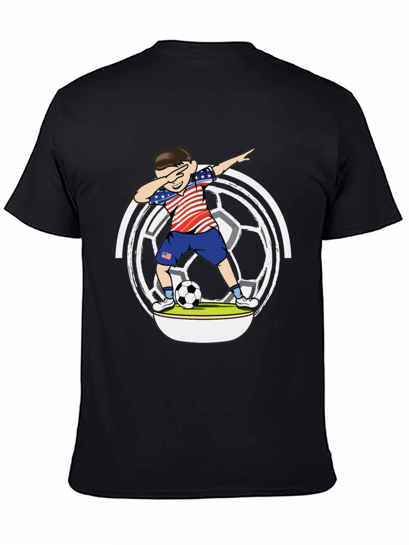 Dabbing Soccer Boy USA Flag Graphic T-Shirt