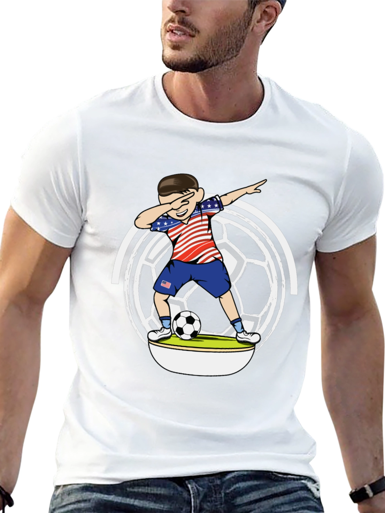 Dabbing Soccer Boy USA Flag Graphic T-Shirt
