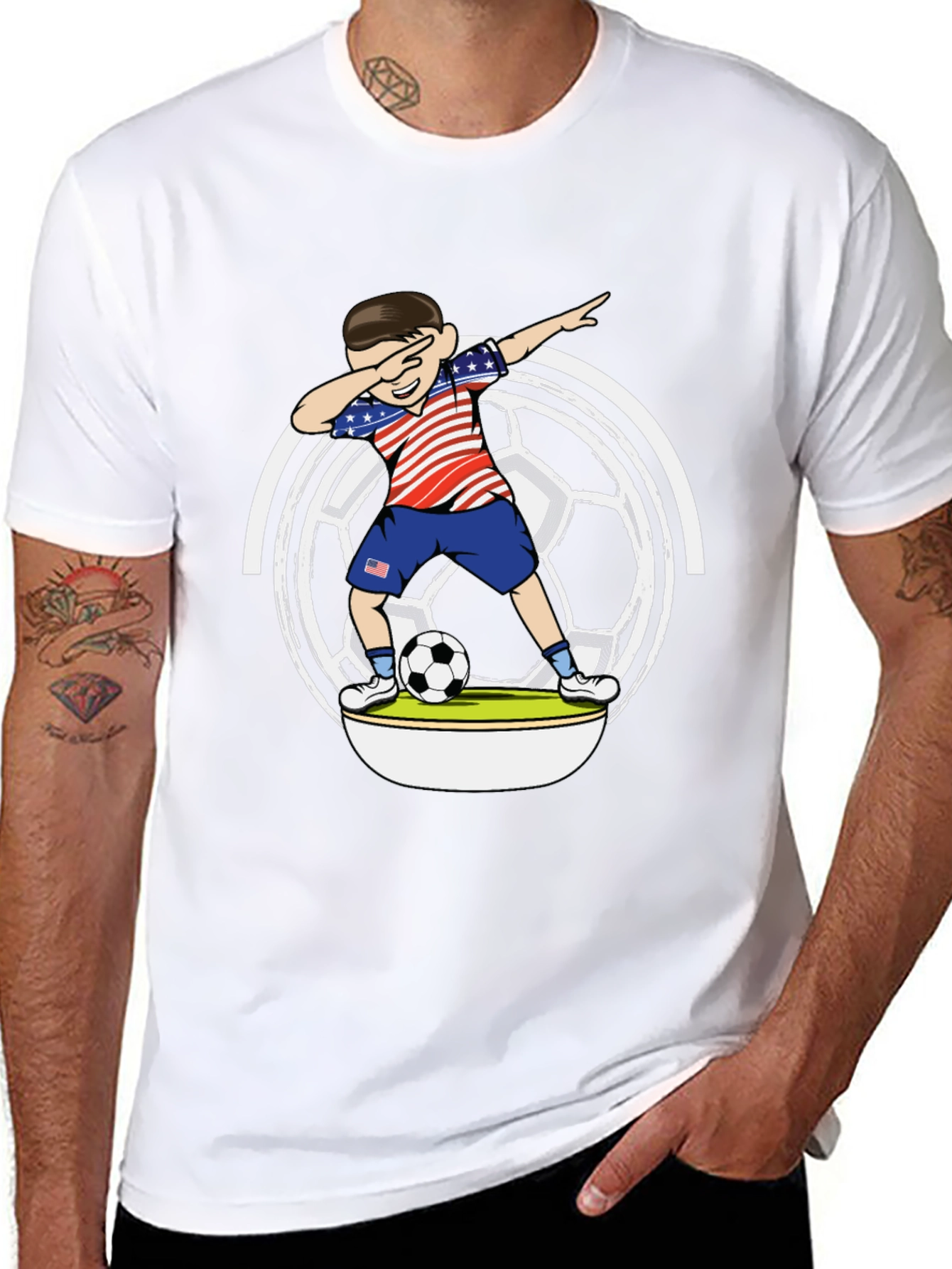 Dabbing Soccer Boy USA Flag Graphic T-Shirt