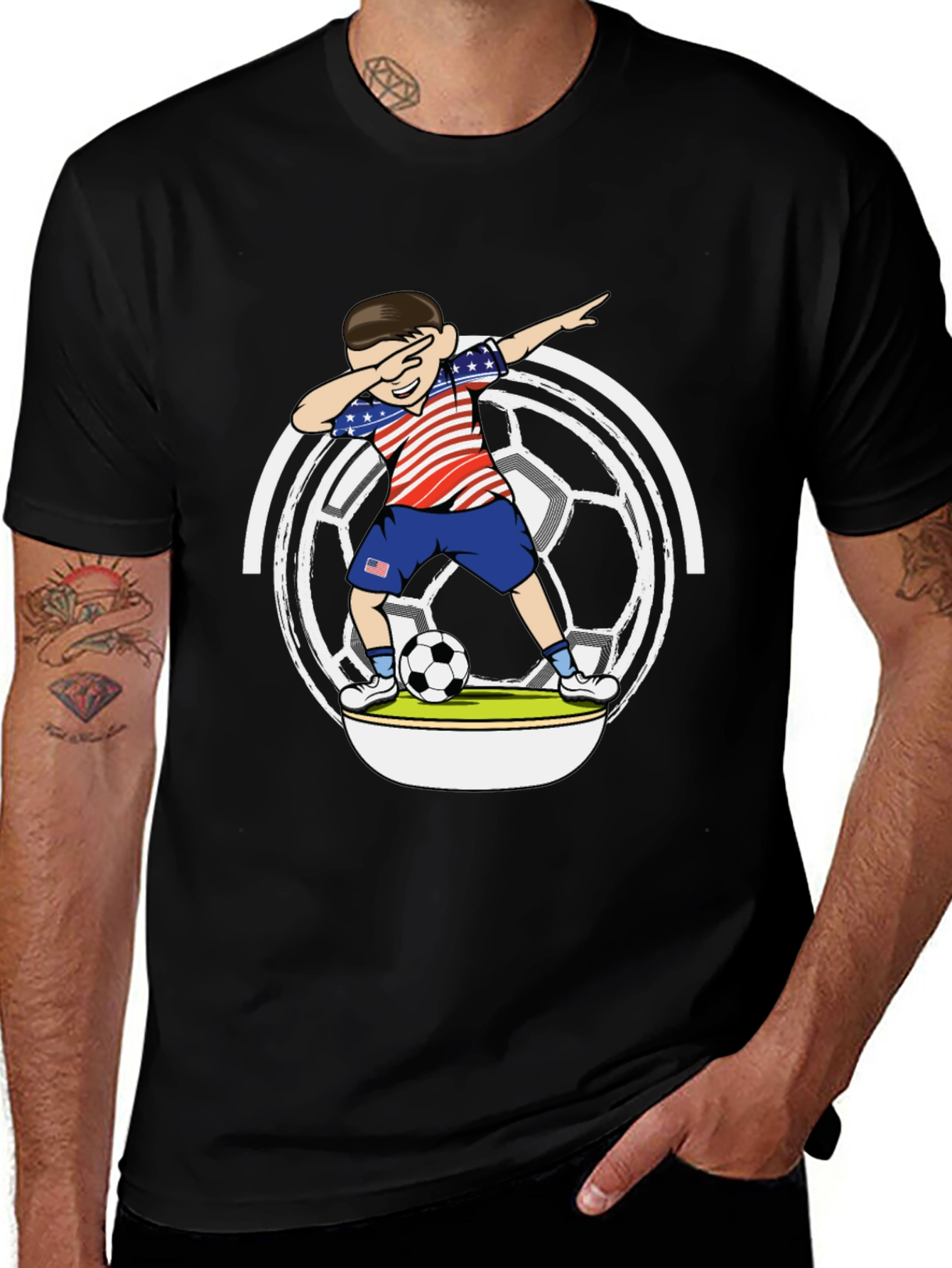 Dabbing Soccer Boy USA Flag Graphic T-Shirt