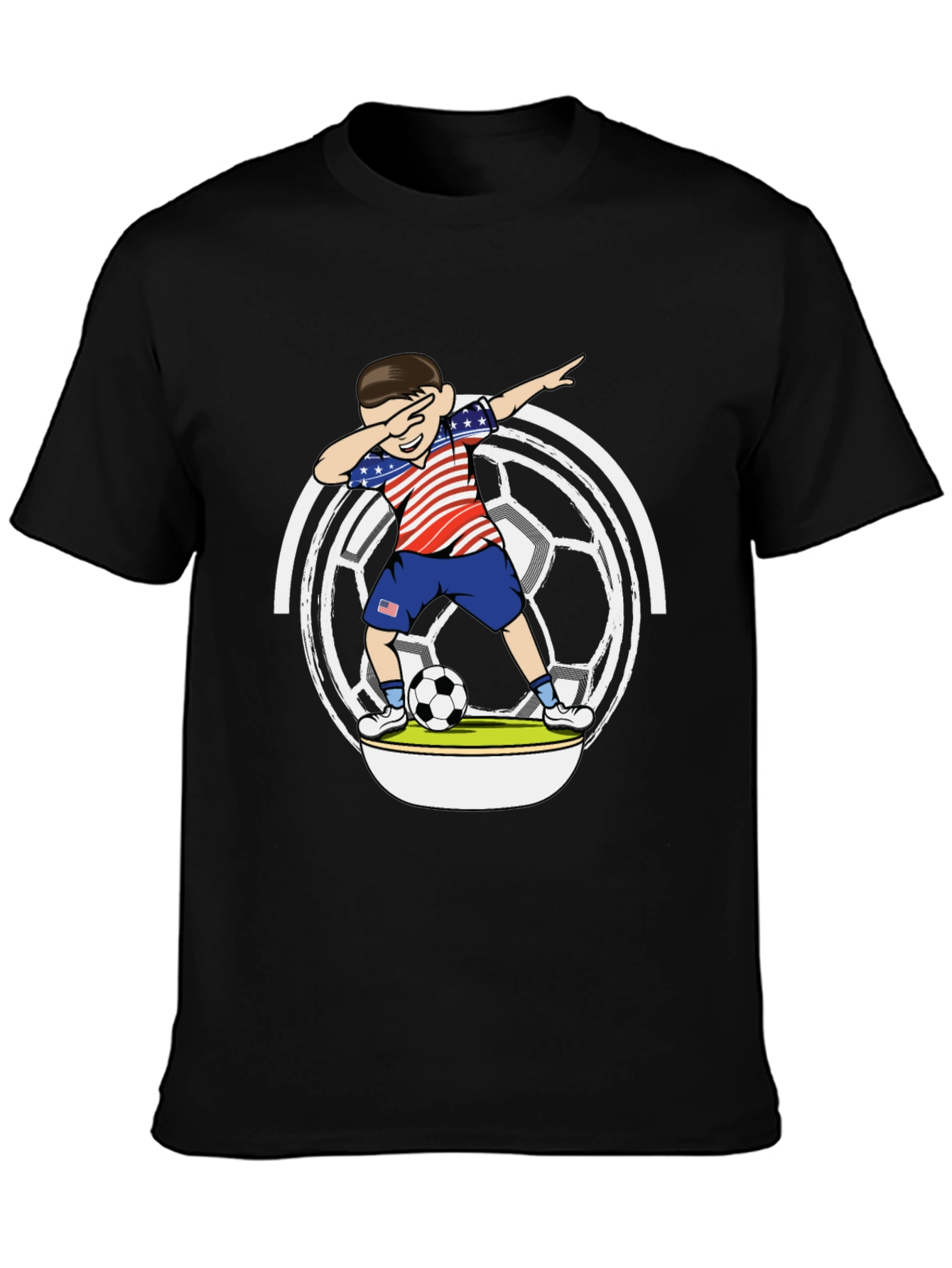 Dabbing Soccer Boy USA Flag Graphic T-Shirt