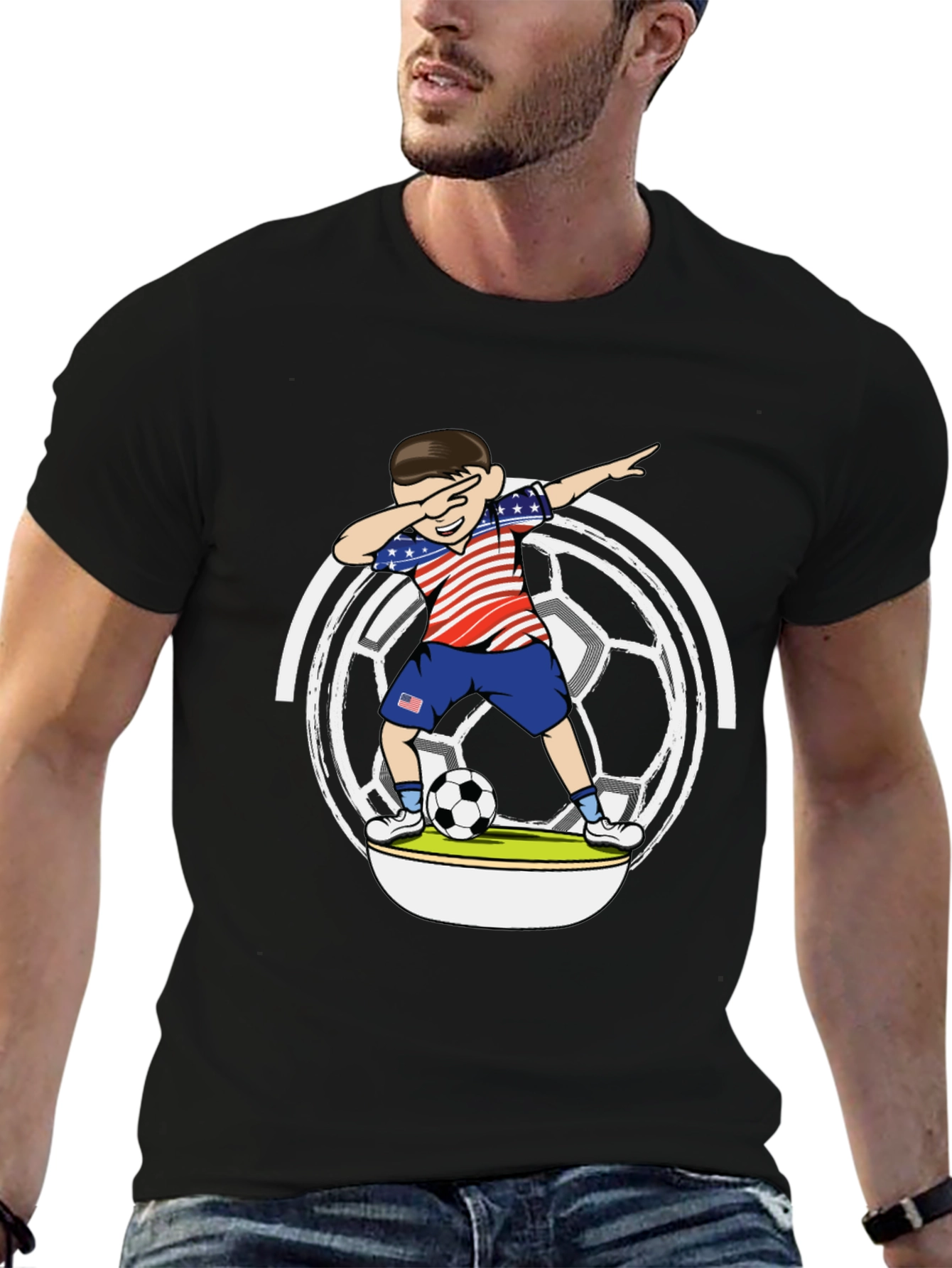 Dabbing Soccer Boy USA Flag Graphic T-Shirt