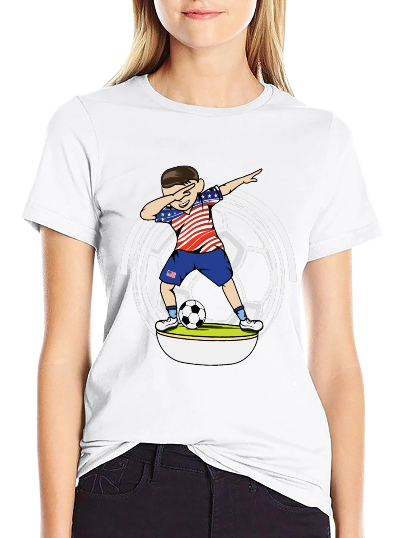 Dabbing Soccer Boy USA Flag Graphic T-Shirt