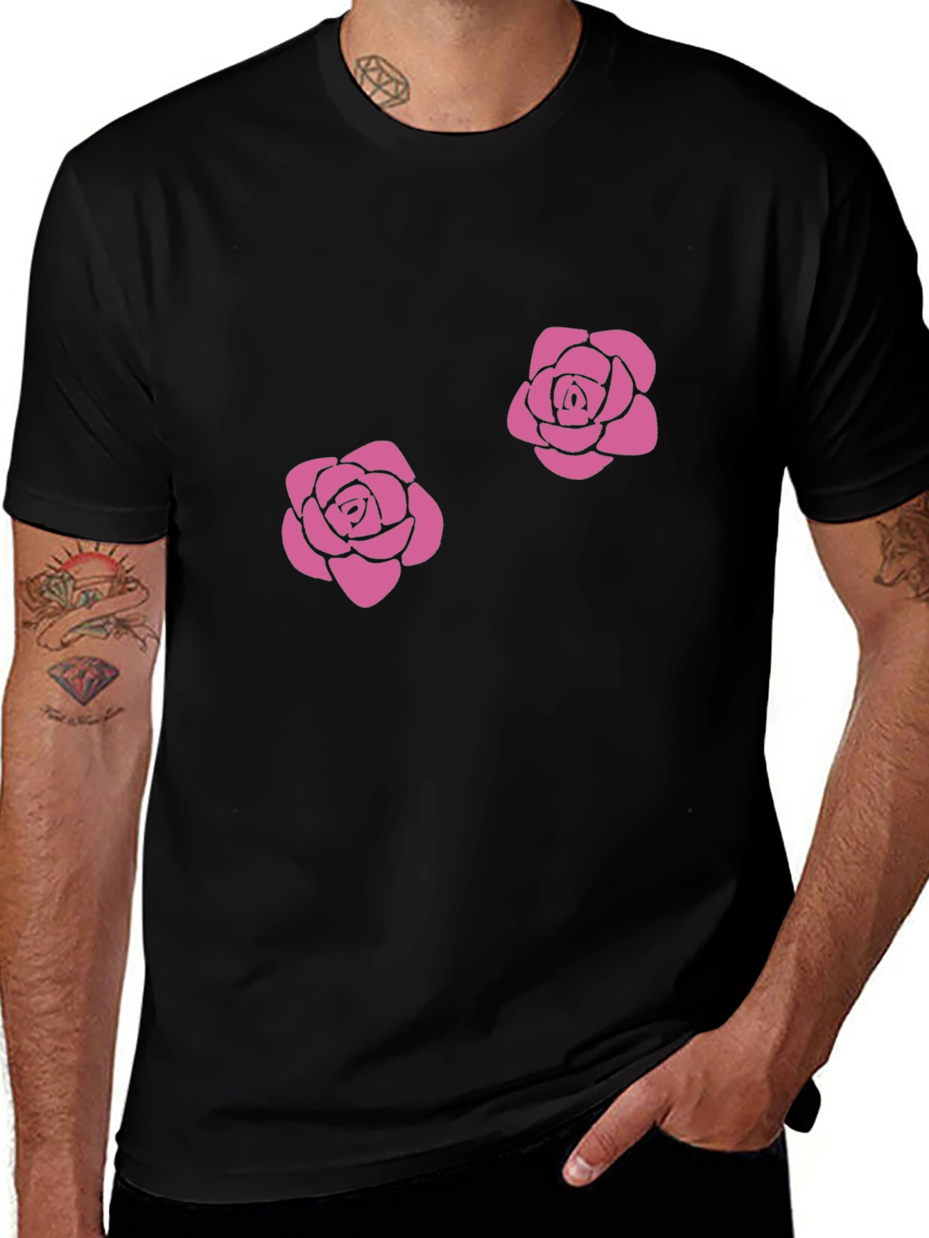Floral Rose Graphic Tee - Casual Black T-Shirt