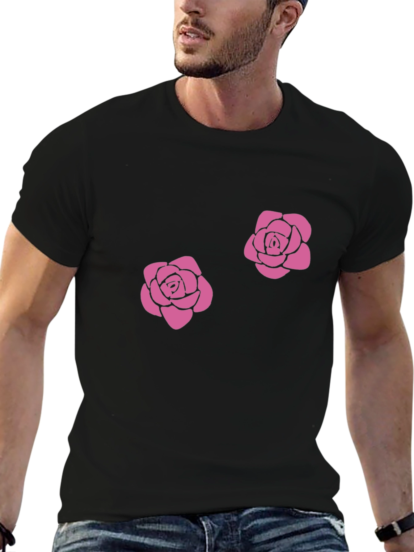 Floral Rose Graphic Tee - Casual Black T-Shirt