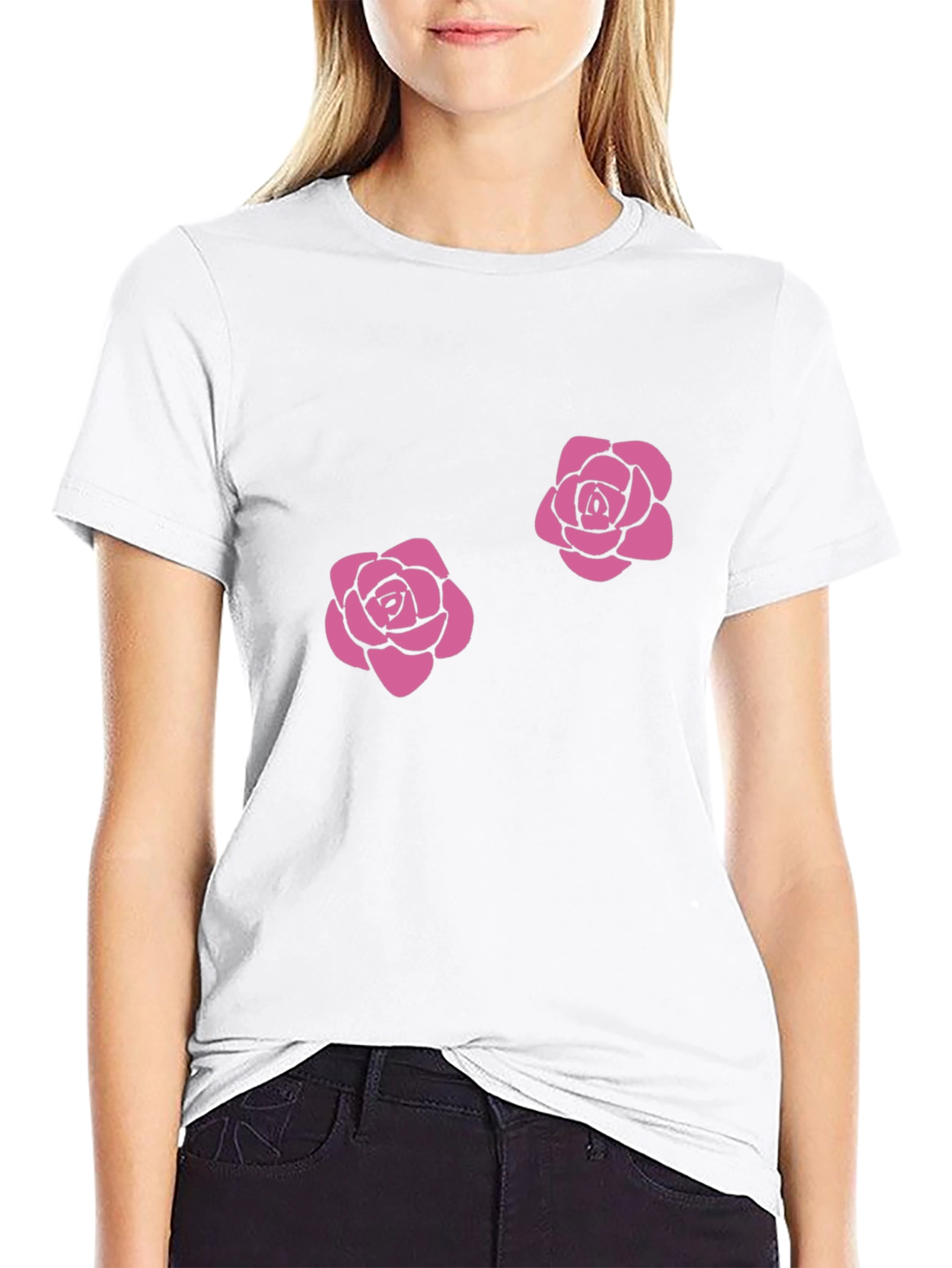 Floral Rose Graphic Tee - Casual Black T-Shirt
