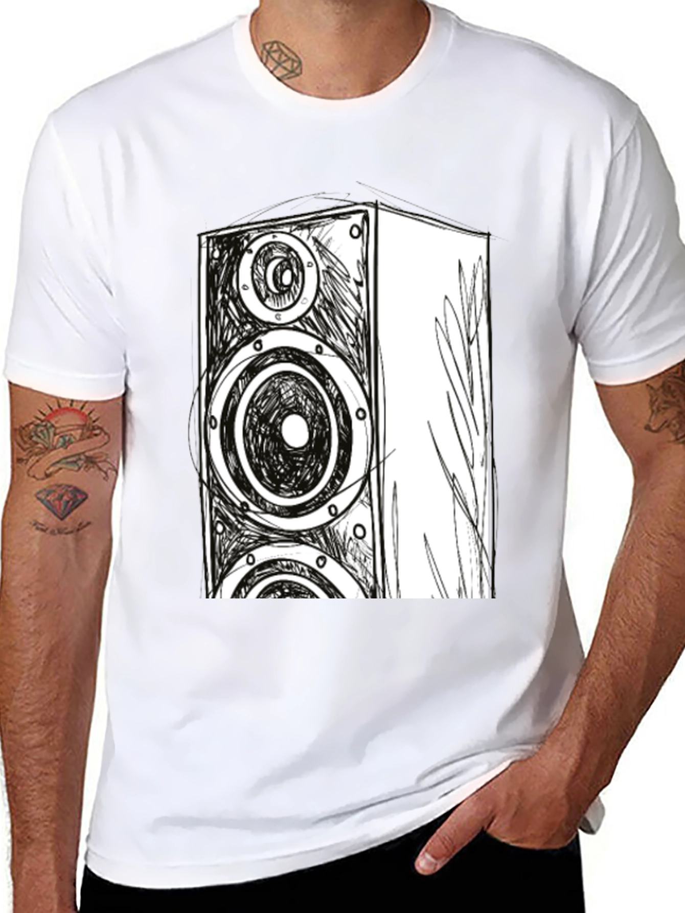 Speaker Sketch Graphic Tee - Cool Musician T-Shirt