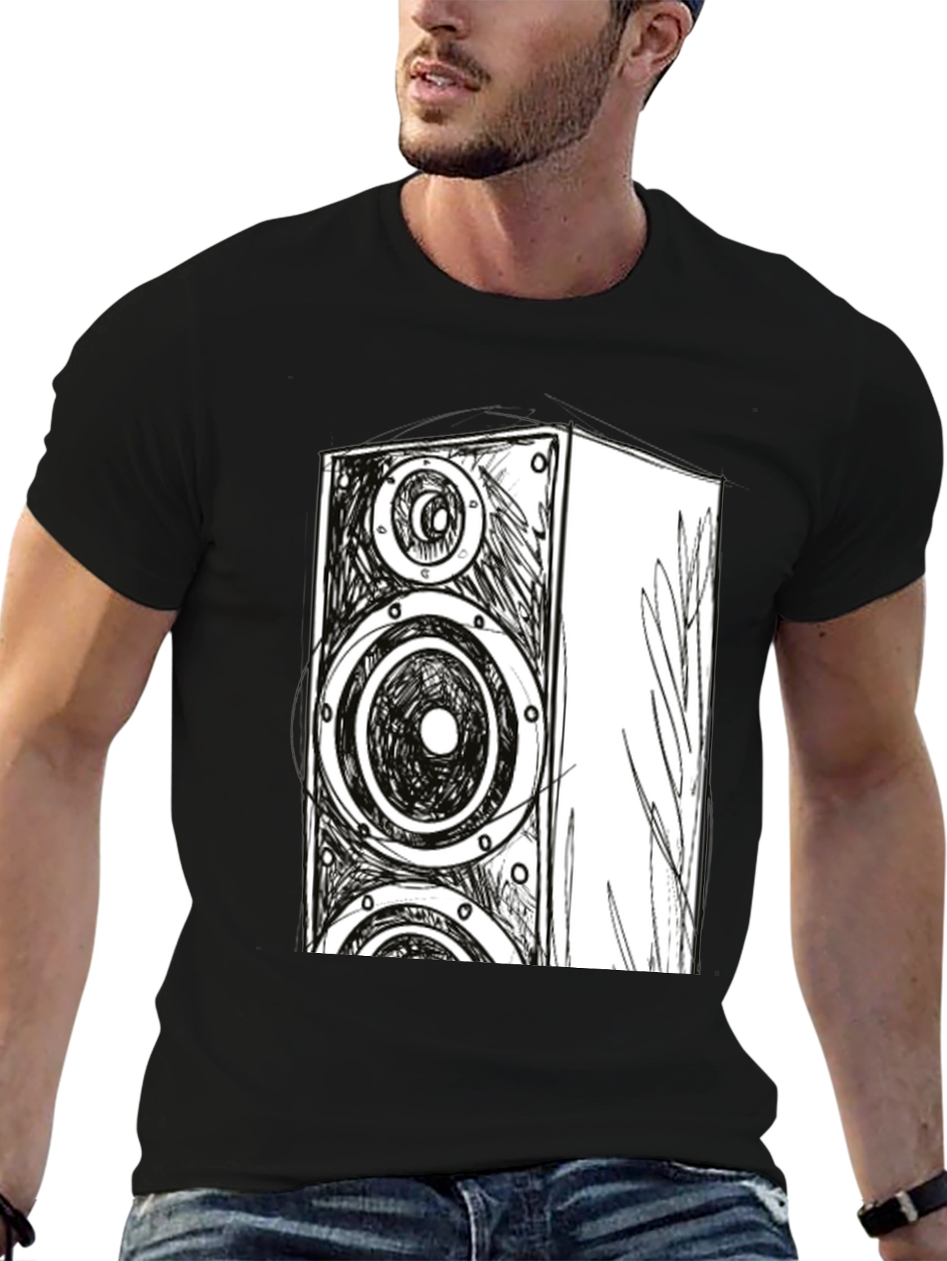 Speaker Sketch Graphic Tee - Cool Musician T-Shirt