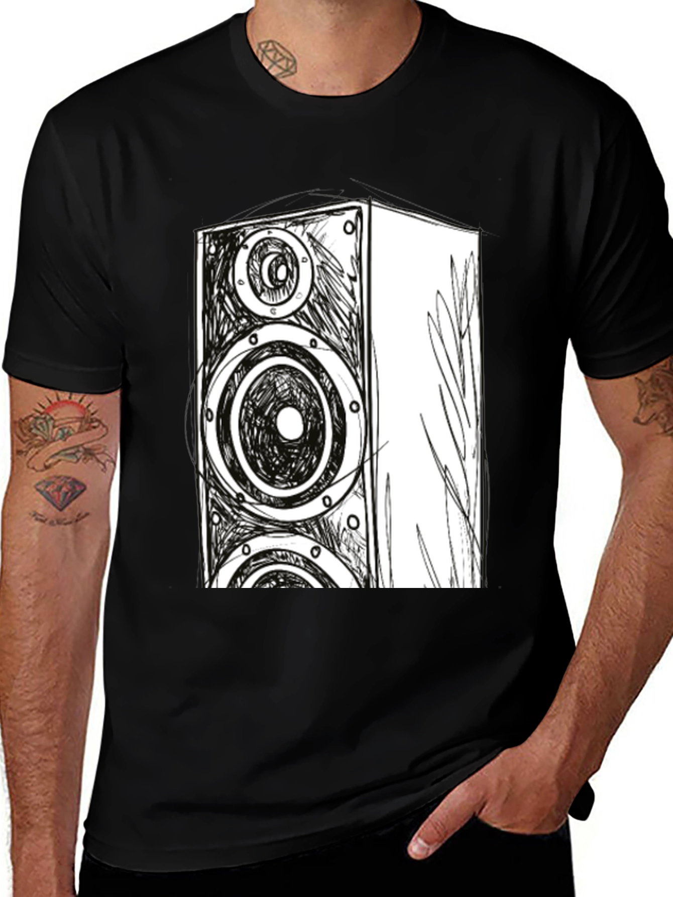 Speaker Sketch Graphic Tee - Cool Musician T-Shirt