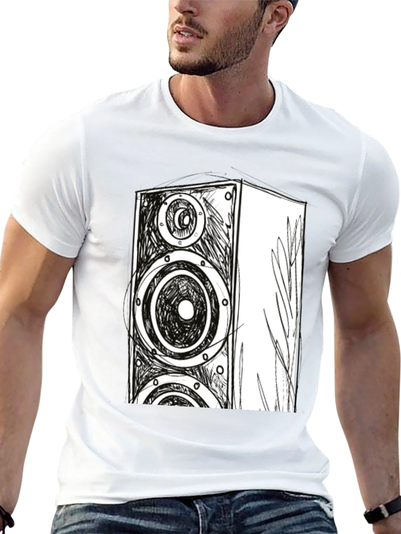 Speaker Sketch Graphic Tee - Cool Musician T-Shirt