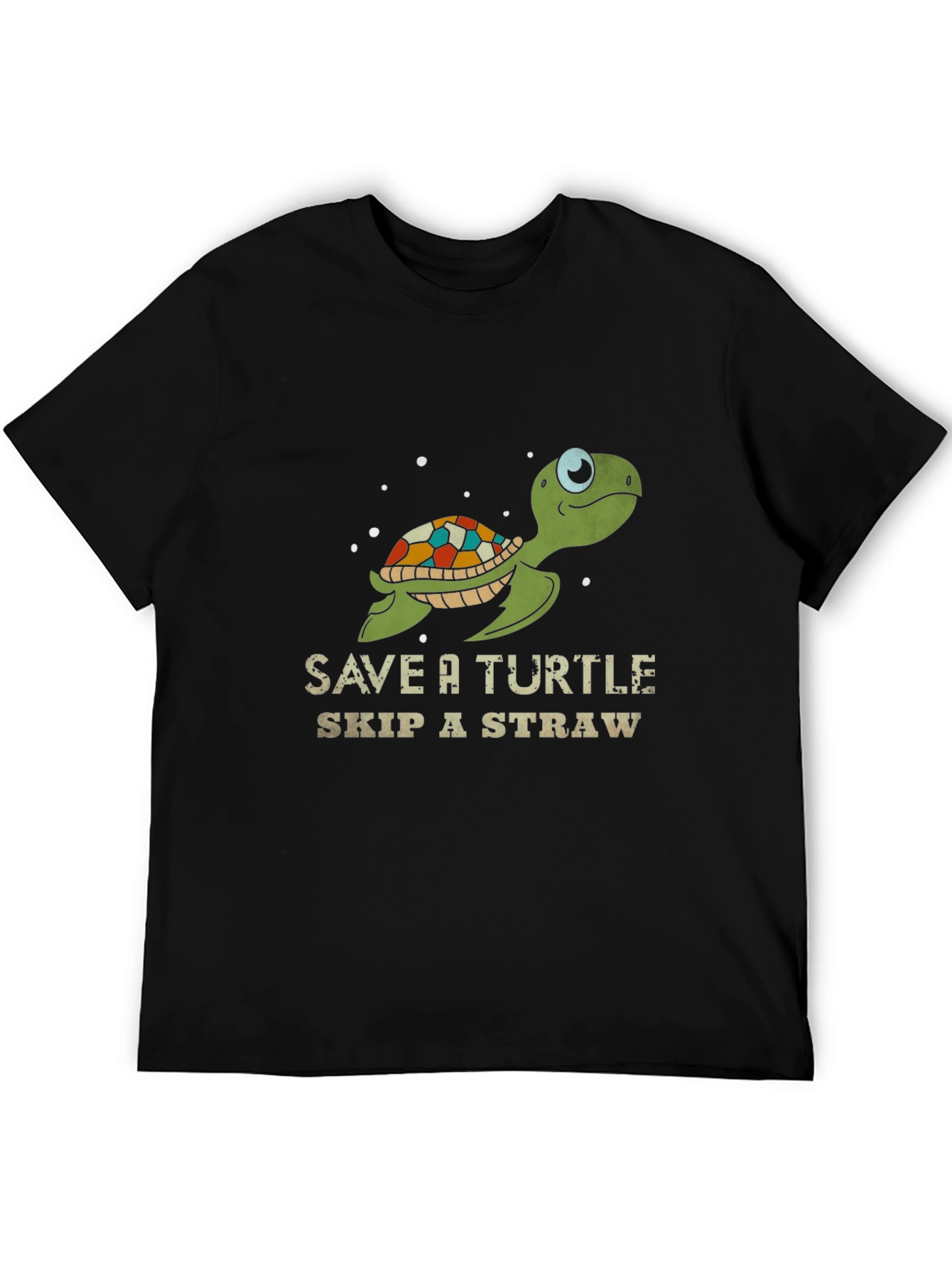 Save a Turtle Skip a Straw Black Graphic Tee