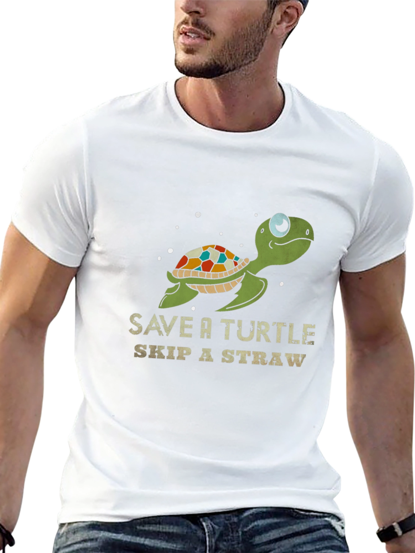 Save a Turtle Skip a Straw Black Graphic Tee