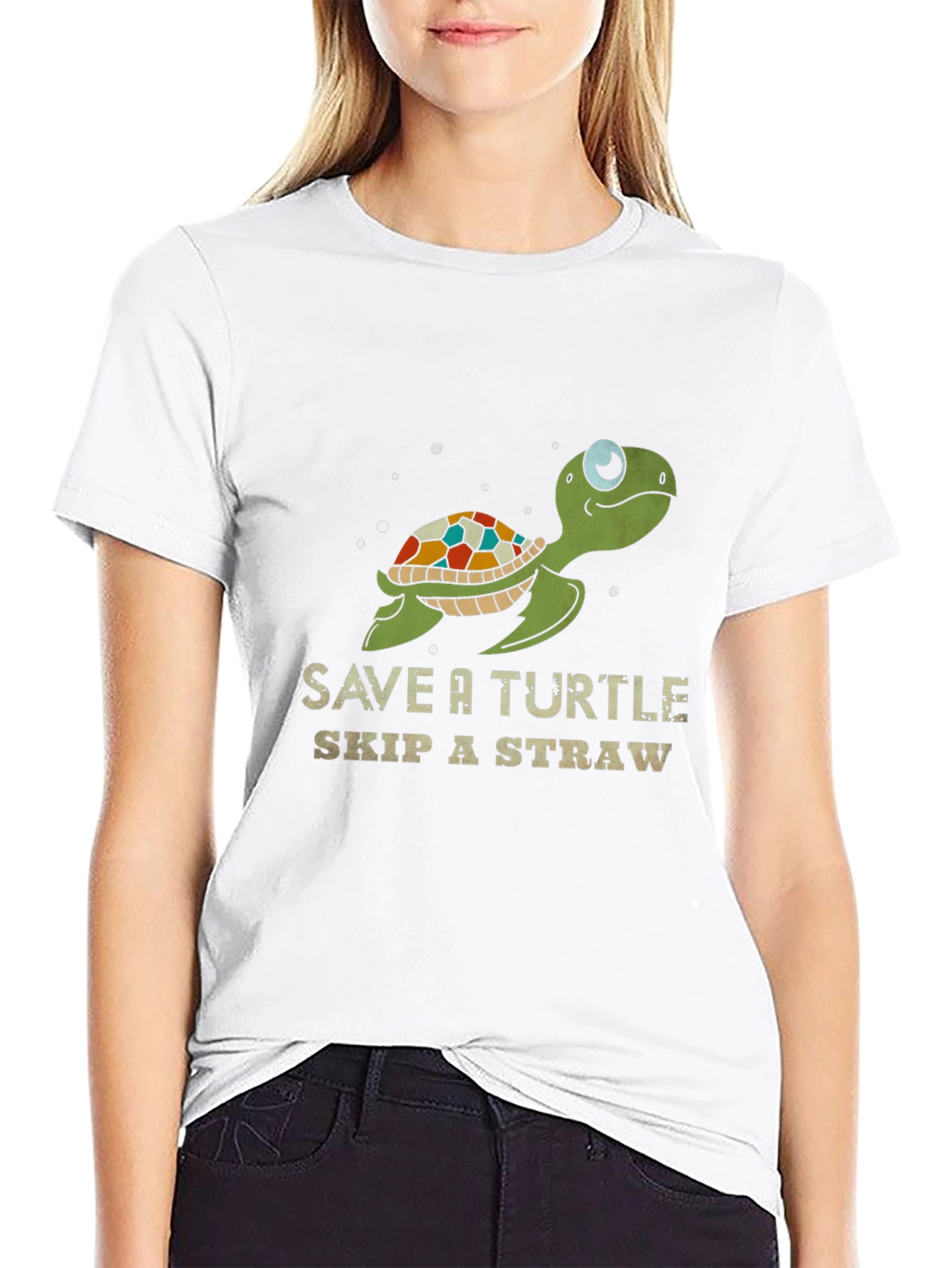 Save a Turtle Skip a Straw Black Graphic Tee