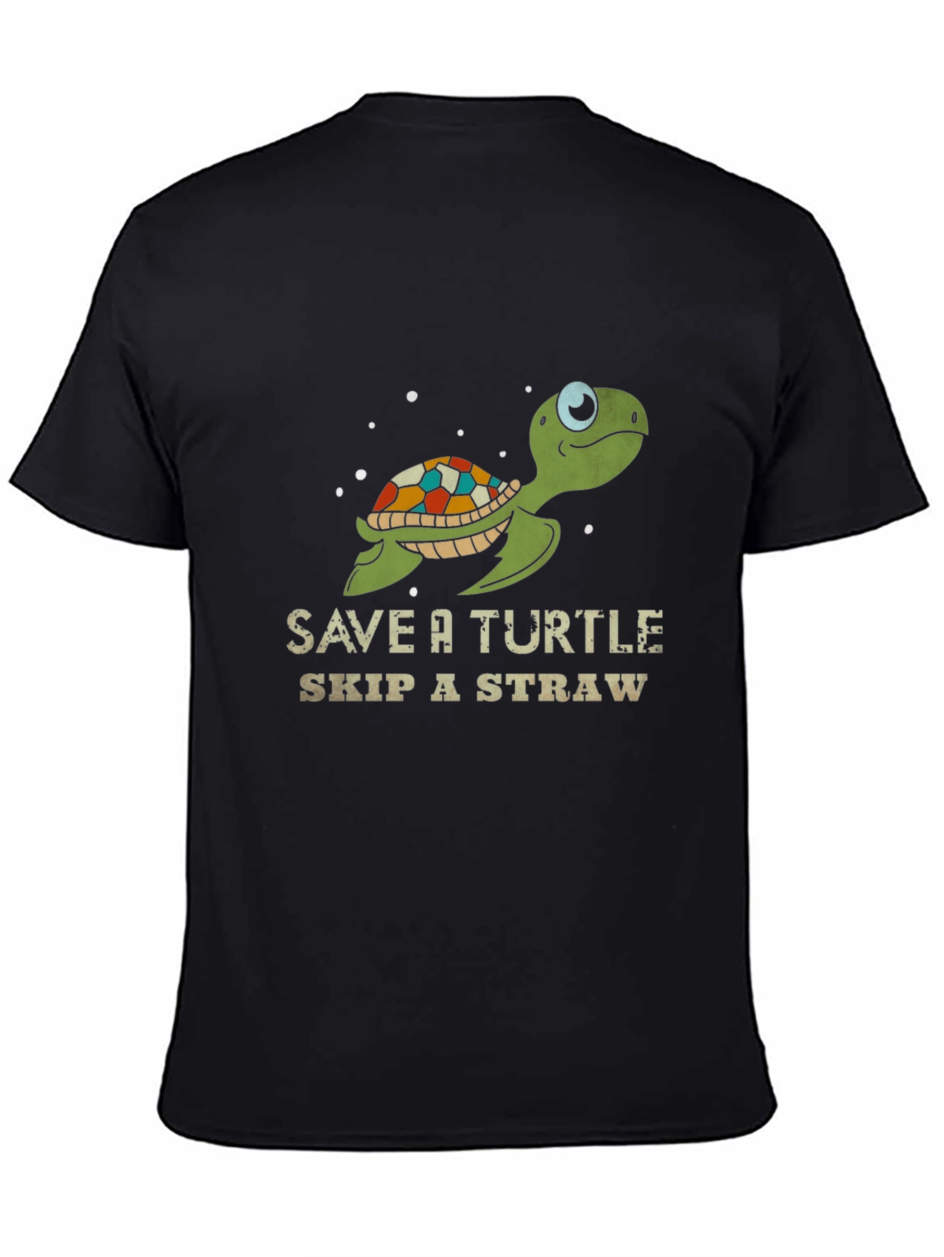 Save a Turtle Skip a Straw Black Graphic Tee
