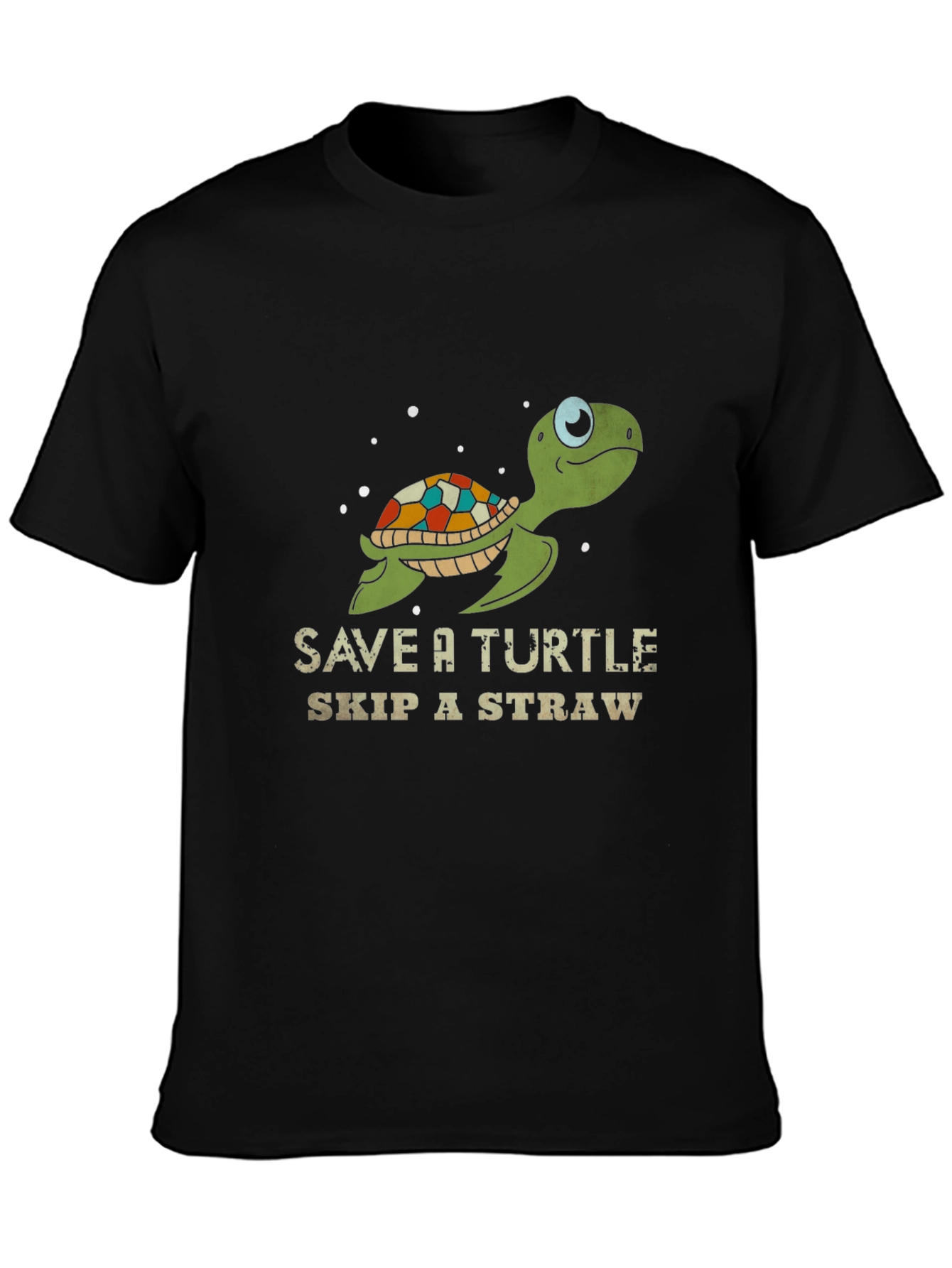 Save a Turtle Skip a Straw Black Graphic Tee