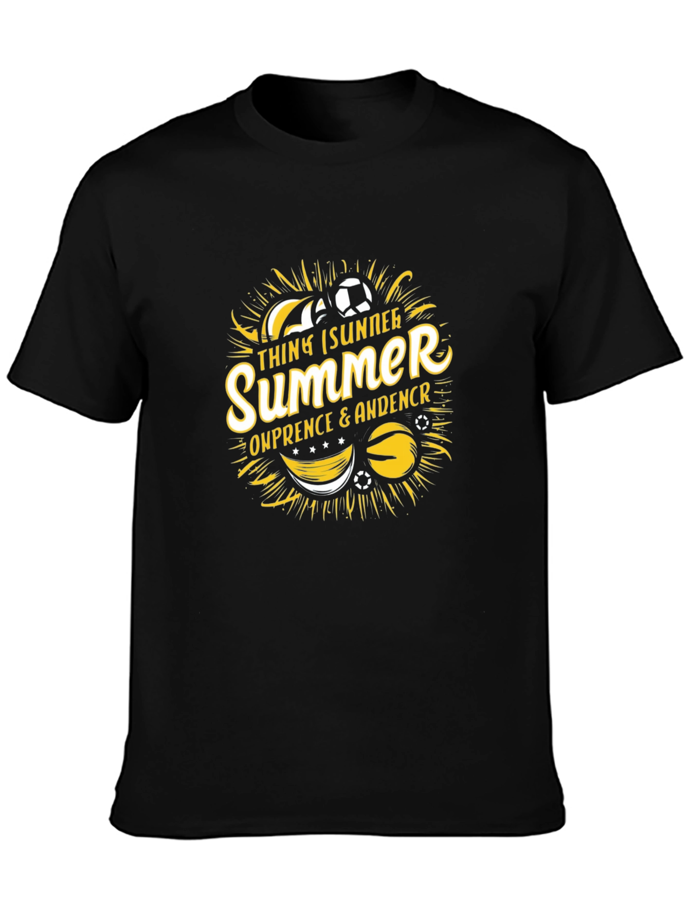 Summer Soccer Black Graphic T-Shirt