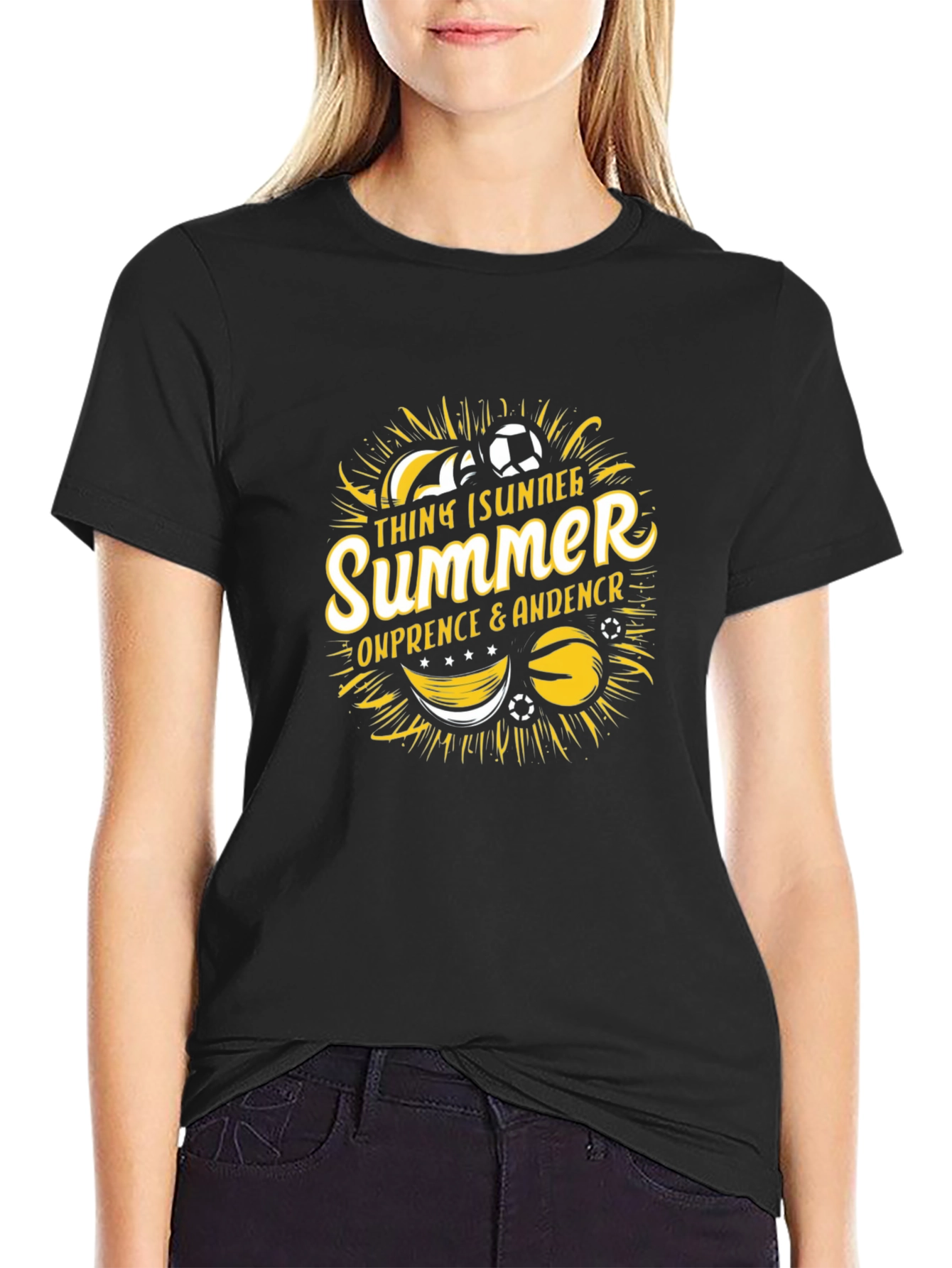 Summer Soccer Black Graphic T-Shirt