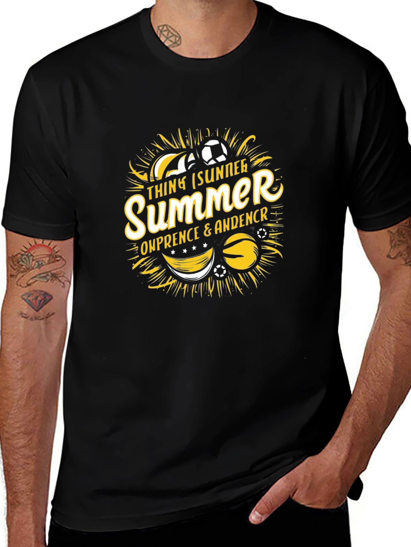 Summer Soccer Black Graphic T-Shirt