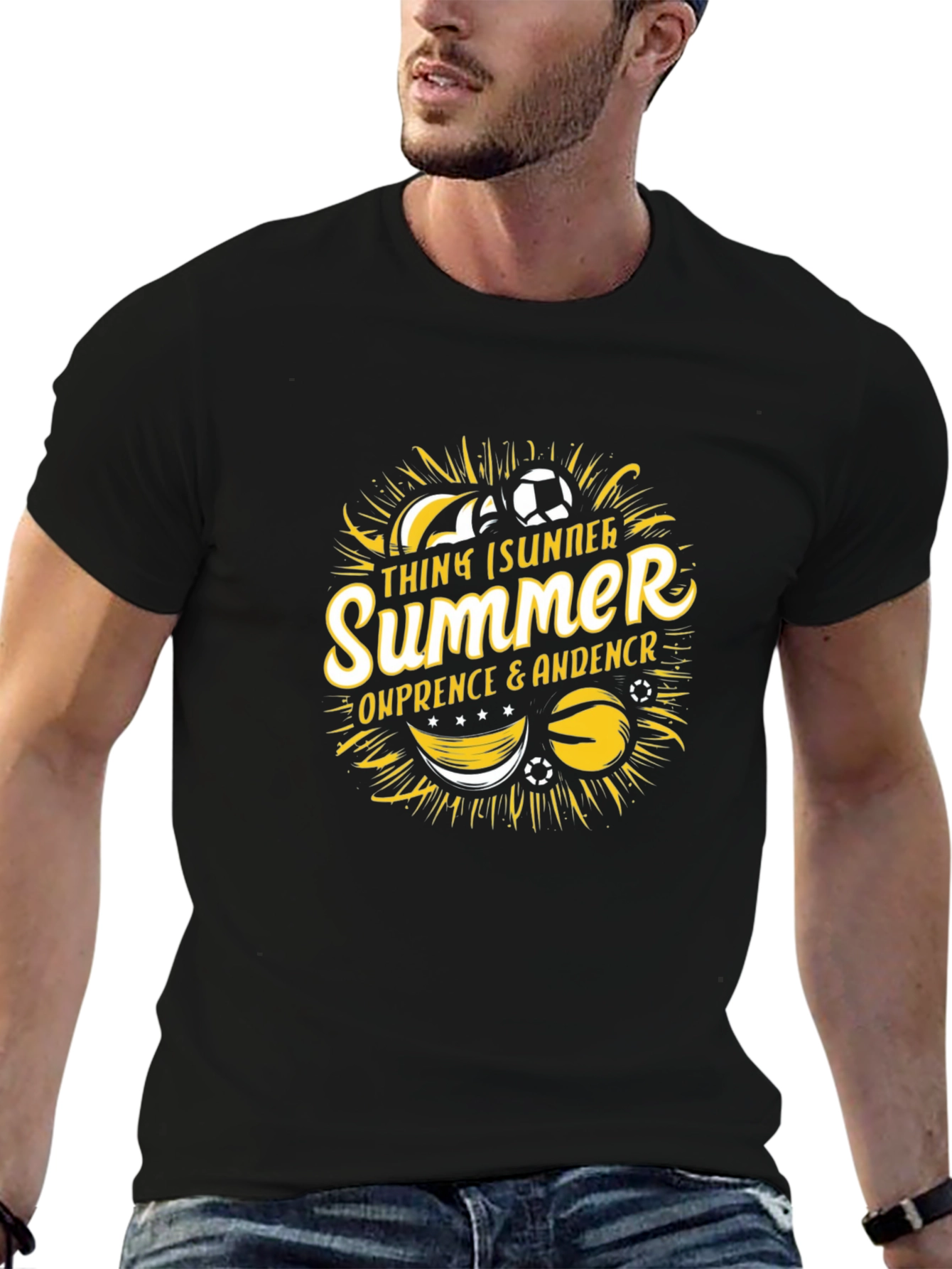 Summer Soccer Black Graphic T-Shirt