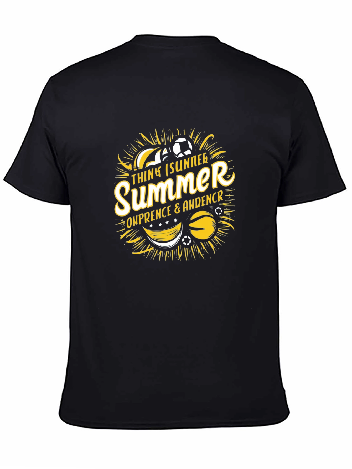 Summer Soccer Black Graphic T-Shirt