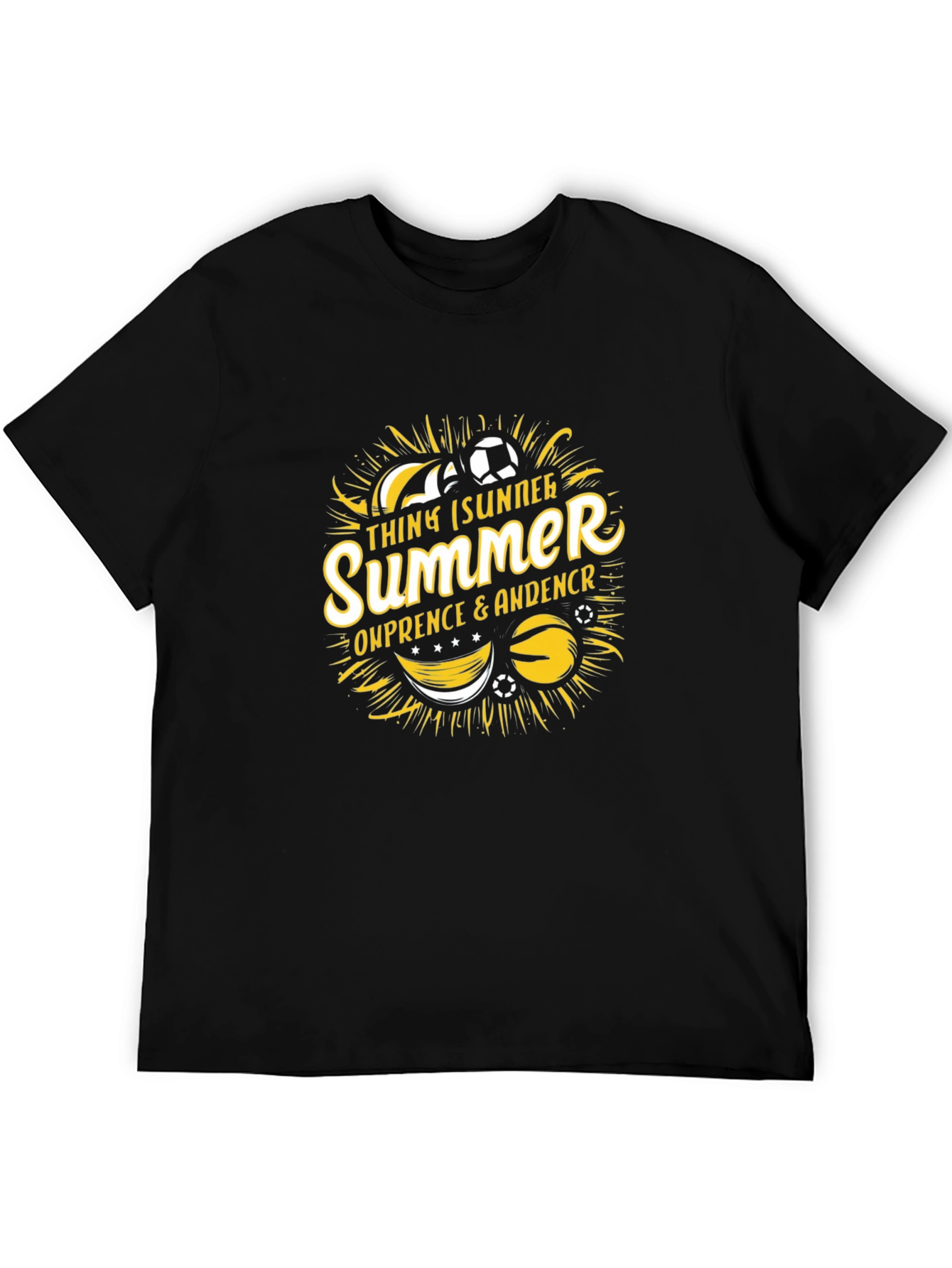 Summer Soccer Black Graphic T-Shirt