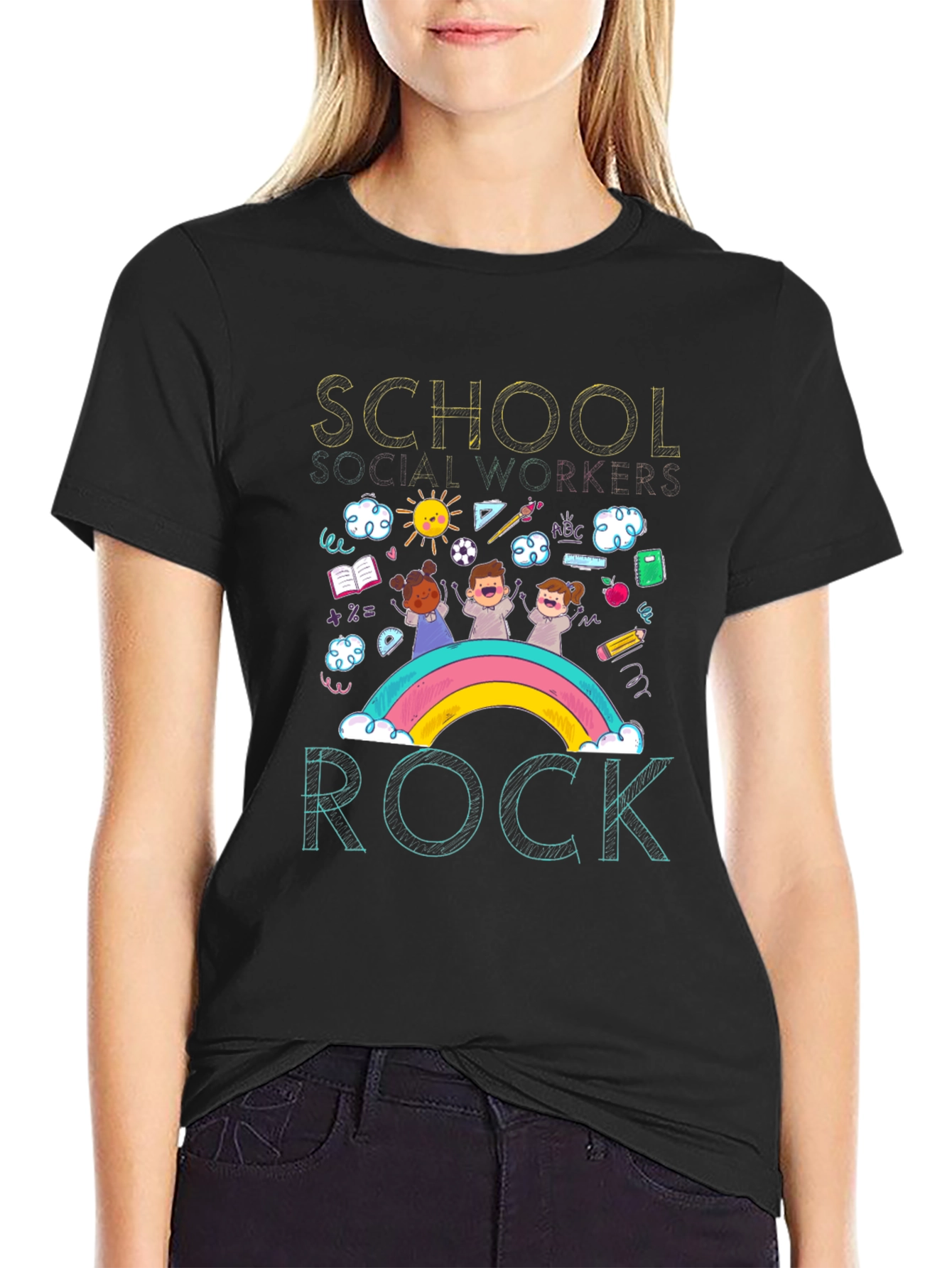 School Social Worker Rainbow T-Shirt