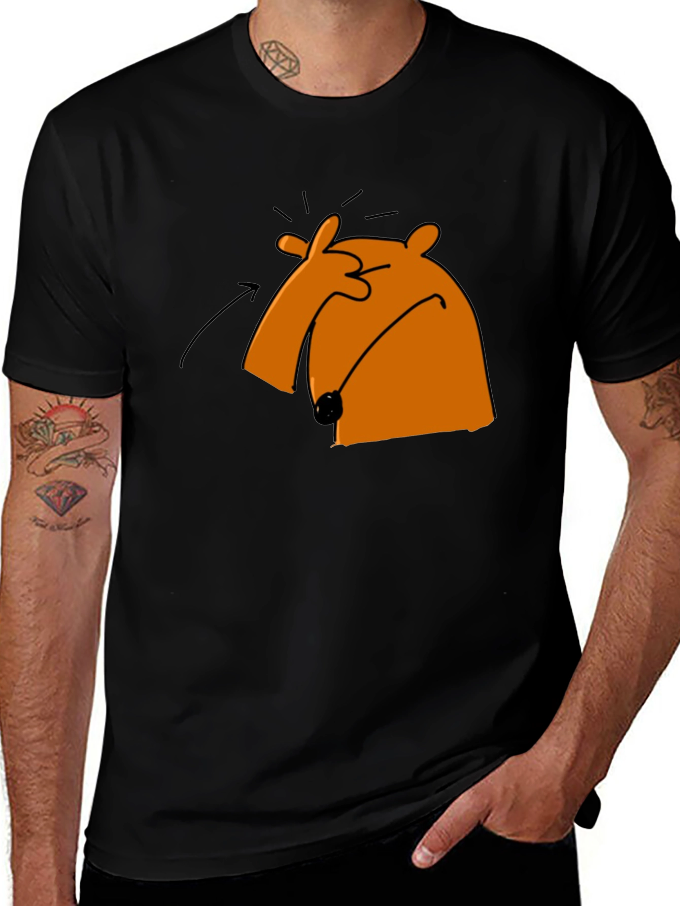 Funny Cartoon Orange Bear Black T-Shirt