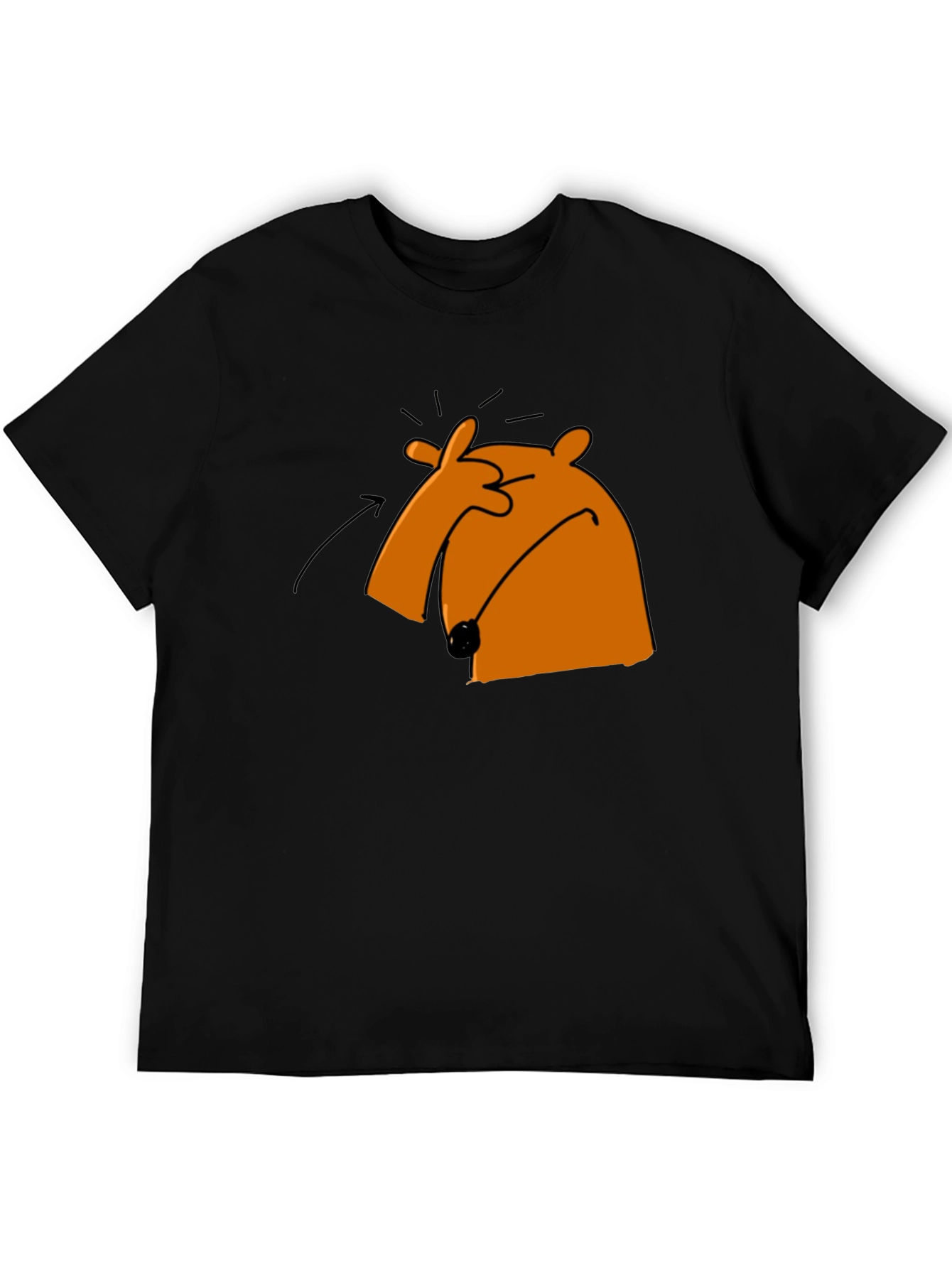 Funny Cartoon Orange Bear Black T-Shirt