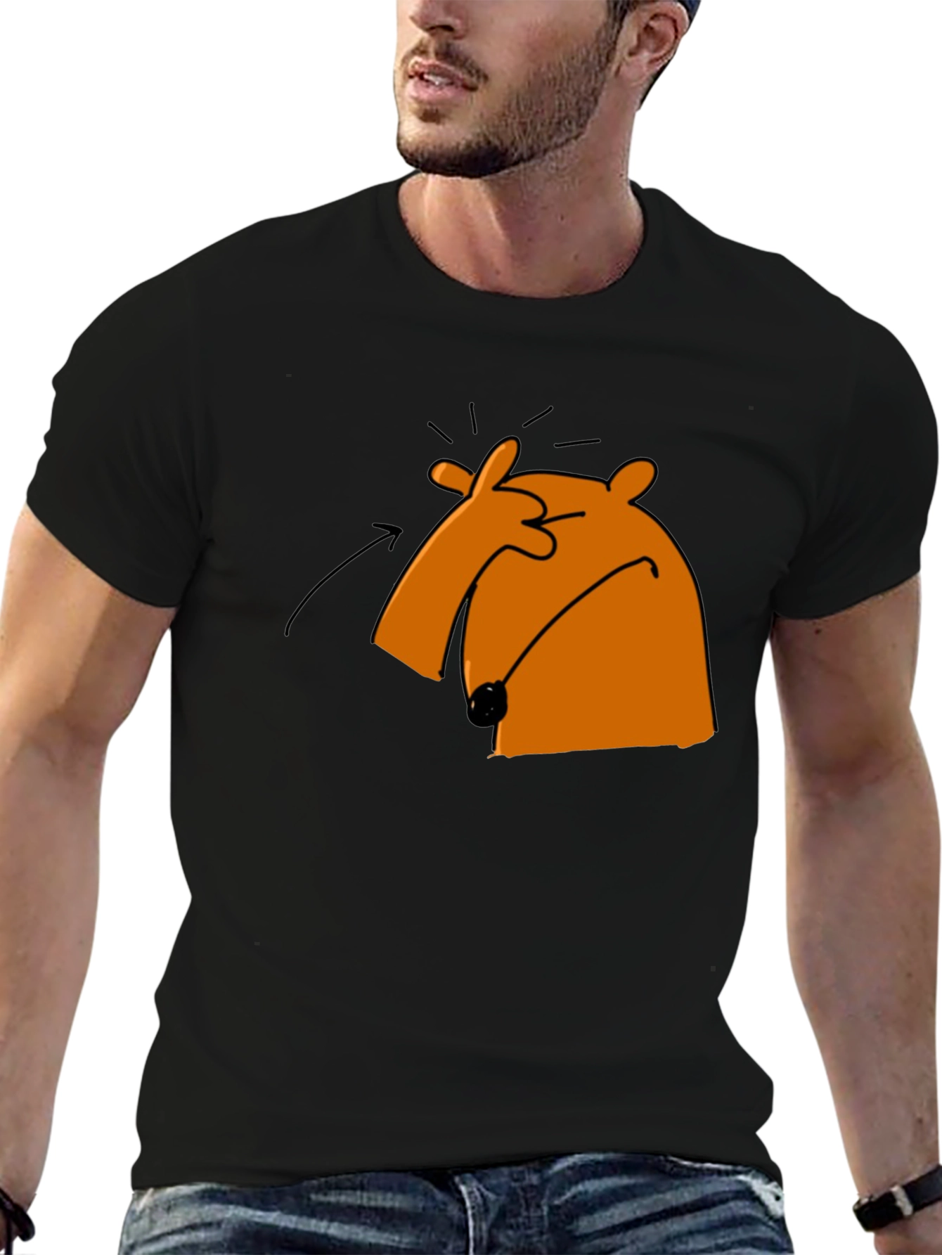 Funny Cartoon Orange Bear Black T-Shirt