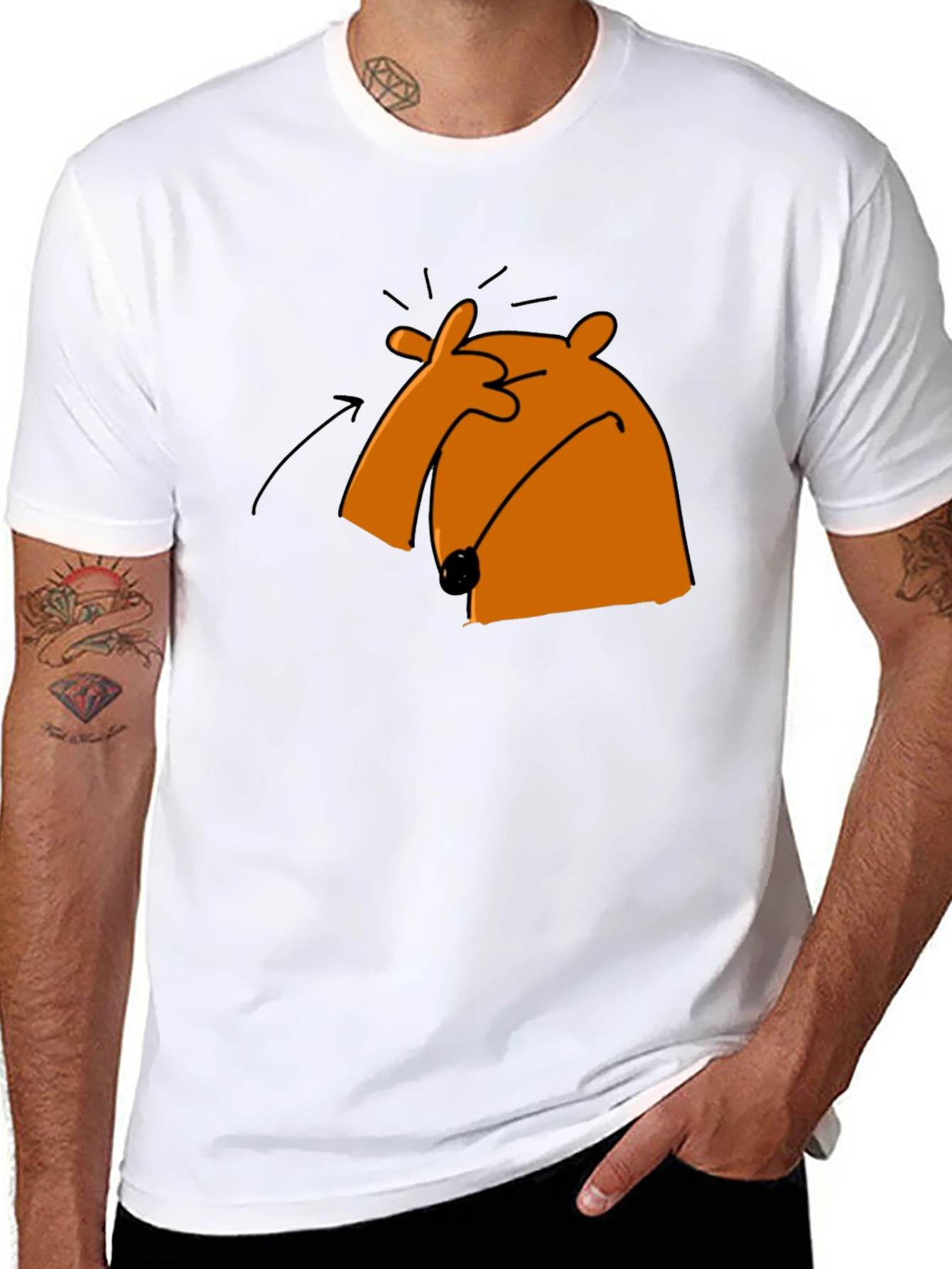 Funny Cartoon Orange Bear Black T-Shirt