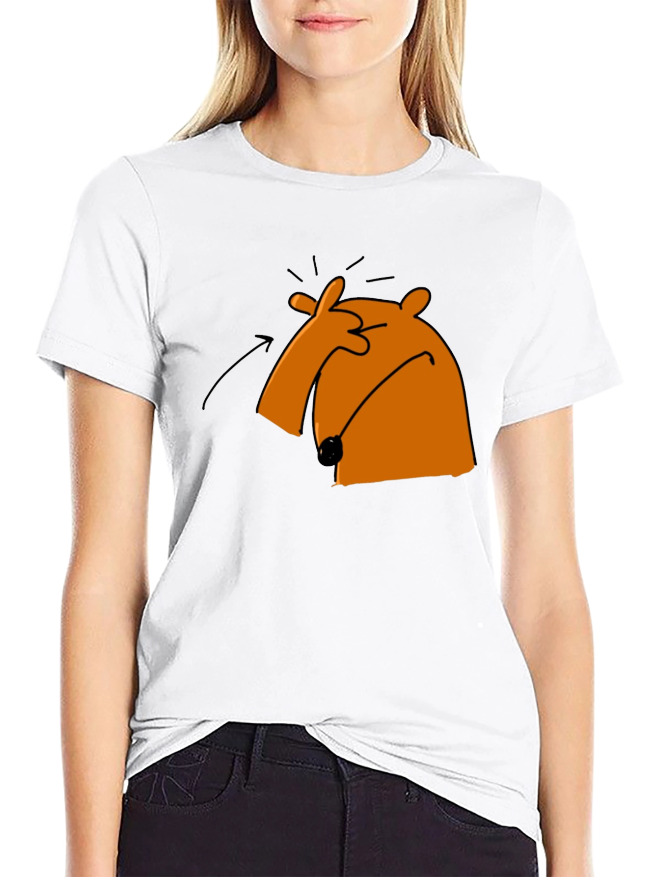 Funny Cartoon Orange Bear Black T-Shirt