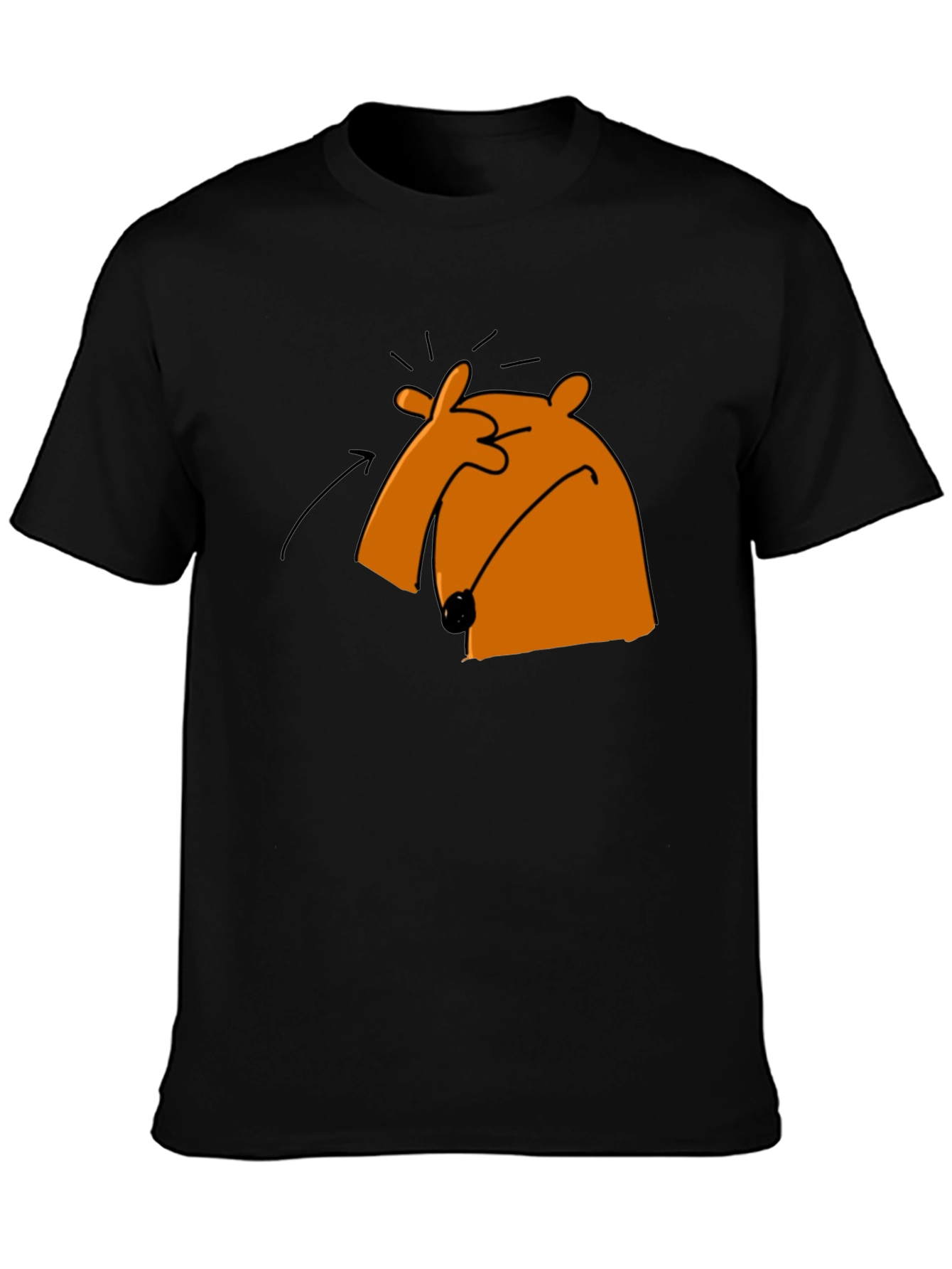 Funny Cartoon Orange Bear Black T-Shirt