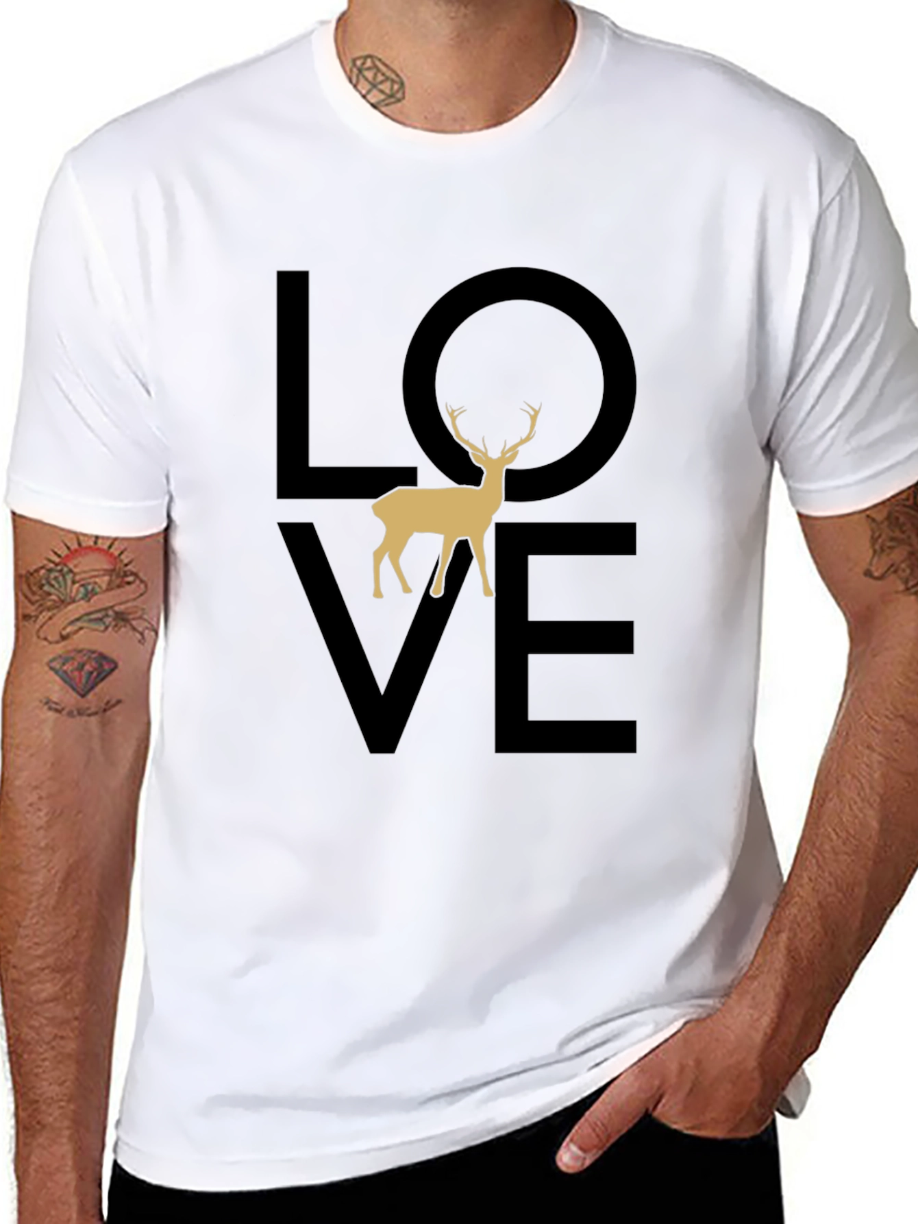 Love Deer Graphic T-Shirt - Mens Black Tee